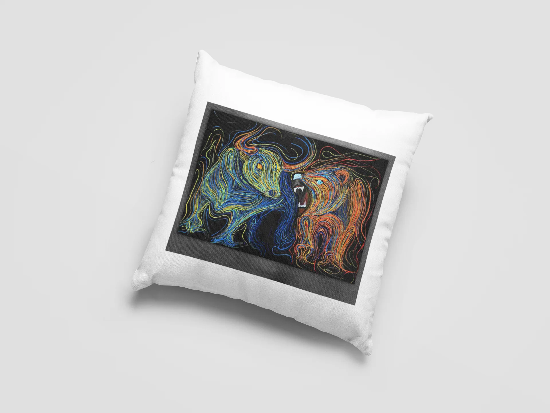 Bull And Bear Printed Cushion