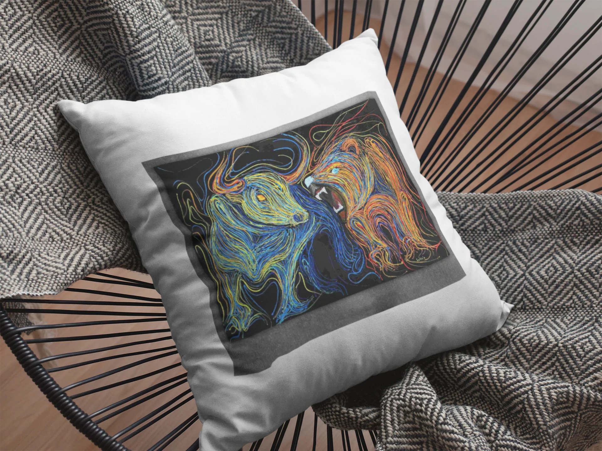 Bull And Bear Printed Cushion - Image 2