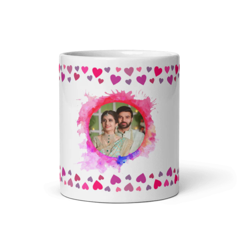 Customized Coffee Mug - Add Your Own Photo - Colorful Heart Pattern
