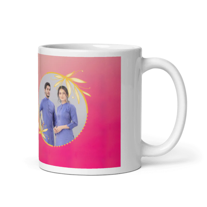 Customized Coffee Mug - Add Your Own Photo -Flower & Heart Background - Image 3