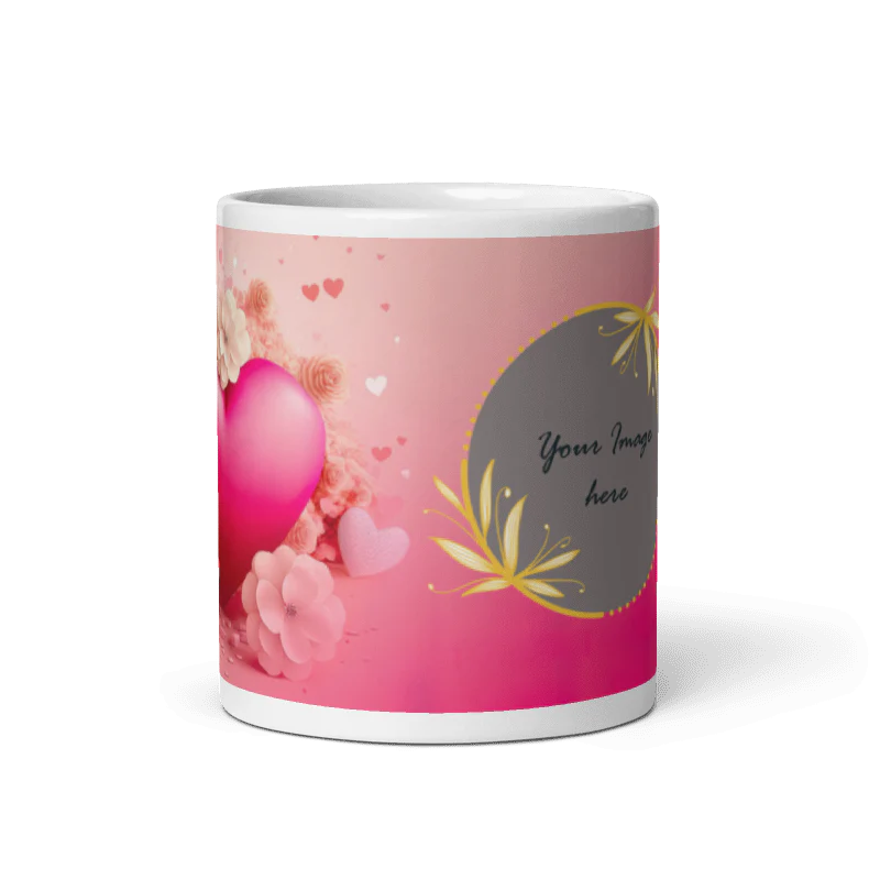 Customized Coffee Mug - Add Your Own Photo -Flower & Heart Background - Image 5