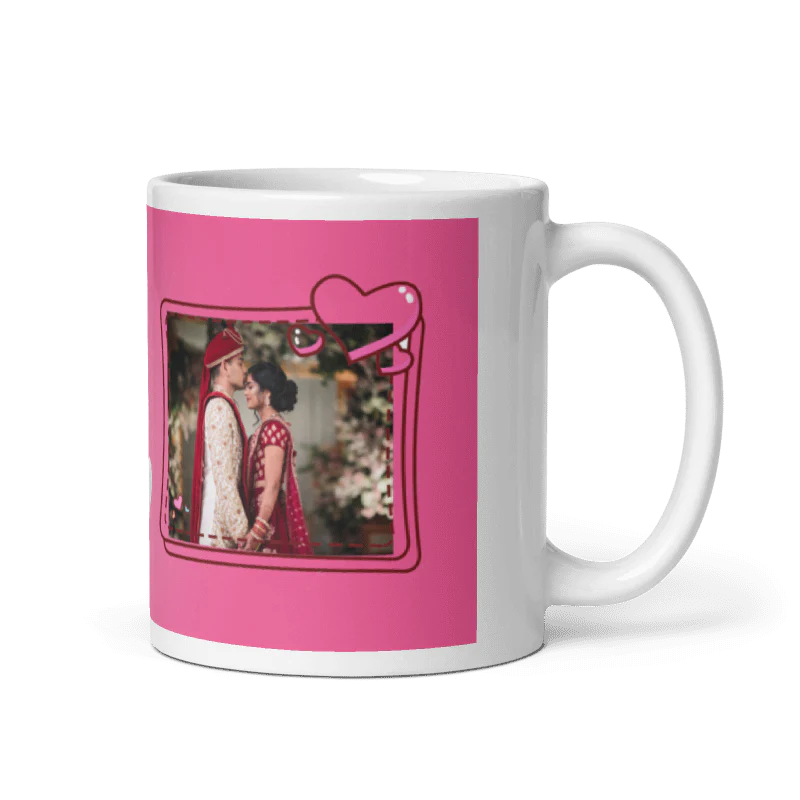 Customized Coffee Mug - Add Your Own Photo - Pink Background Pattern - Image 3
