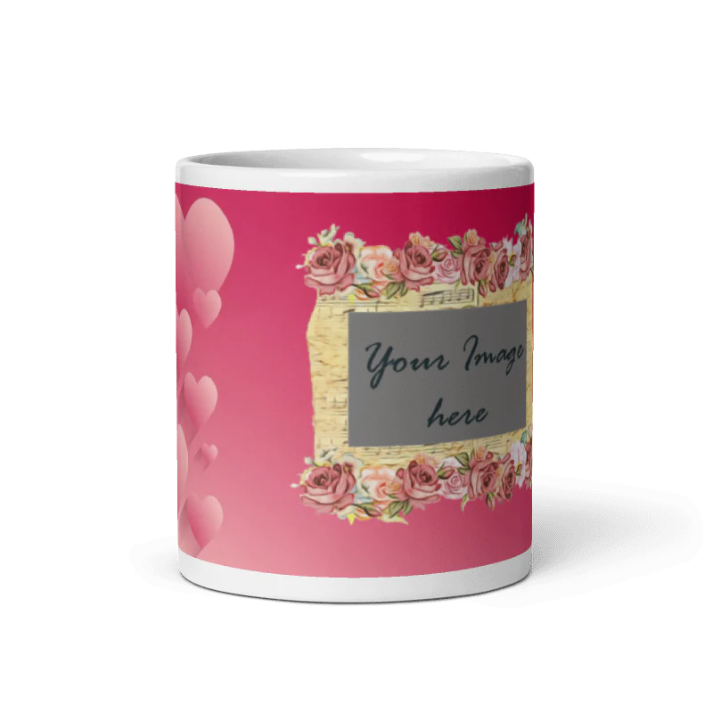 Customized Coffee Mug - Add Your Own Photo - Pink Heart Pattern - Image 5