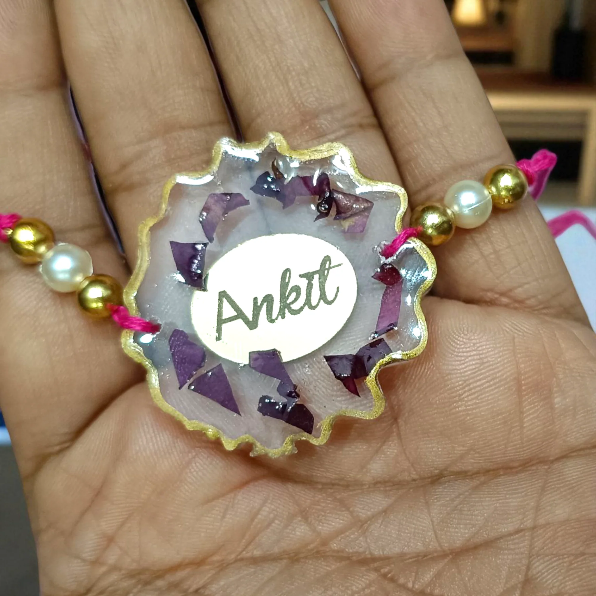 Customized Name Rose petals Resin Rakhi - Image 2