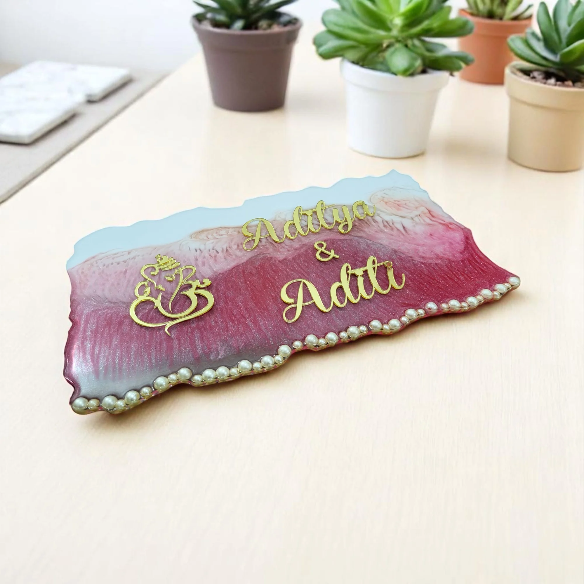 Customized Resin Name Plate ( Pink Pearl Theme ) for Flat / Appartment / Office / Cafe / Resturant ( 12 inch x 6 inch ) - Image 9