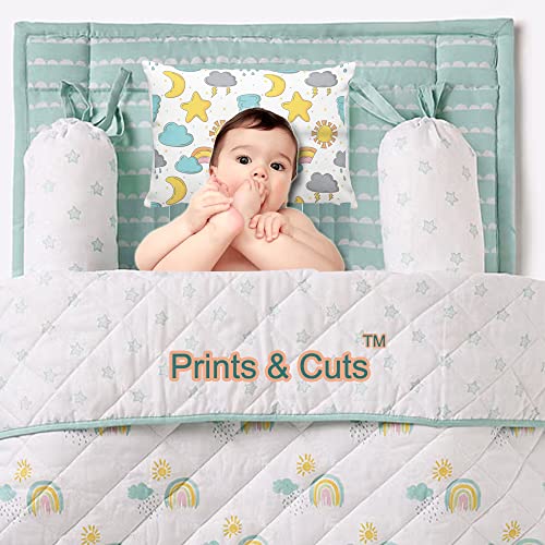 Prints and Cuts Toddler/Baby/New Born Pillow with Extra Soft Pillow Cover - Moon Rain Star - 9" x 12" - Baby Pillow for Bedding, Bed Set - (Set of 1) - Image 2