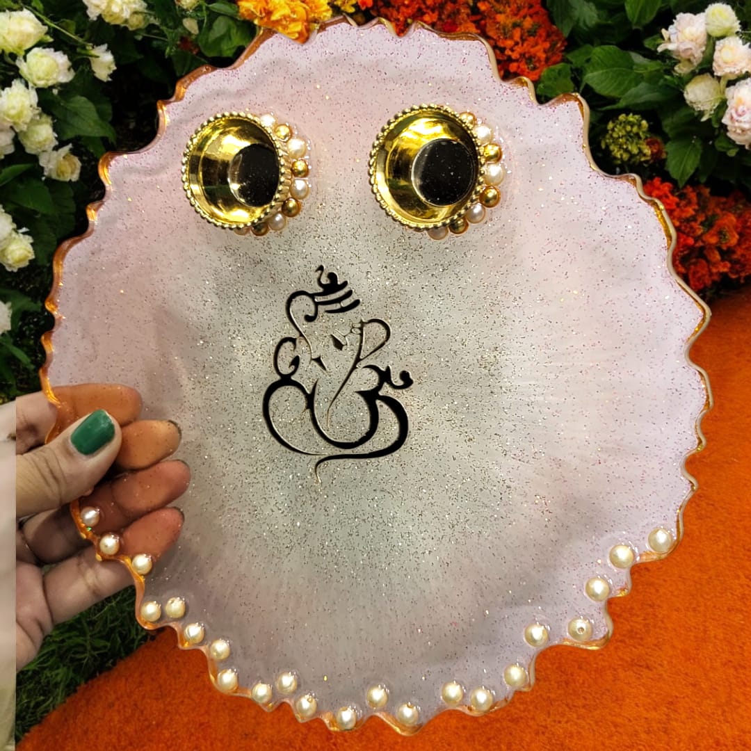 Resin Golden Ganpati Pooja / Tilak Thali / Rakhi Platter - Image 3
