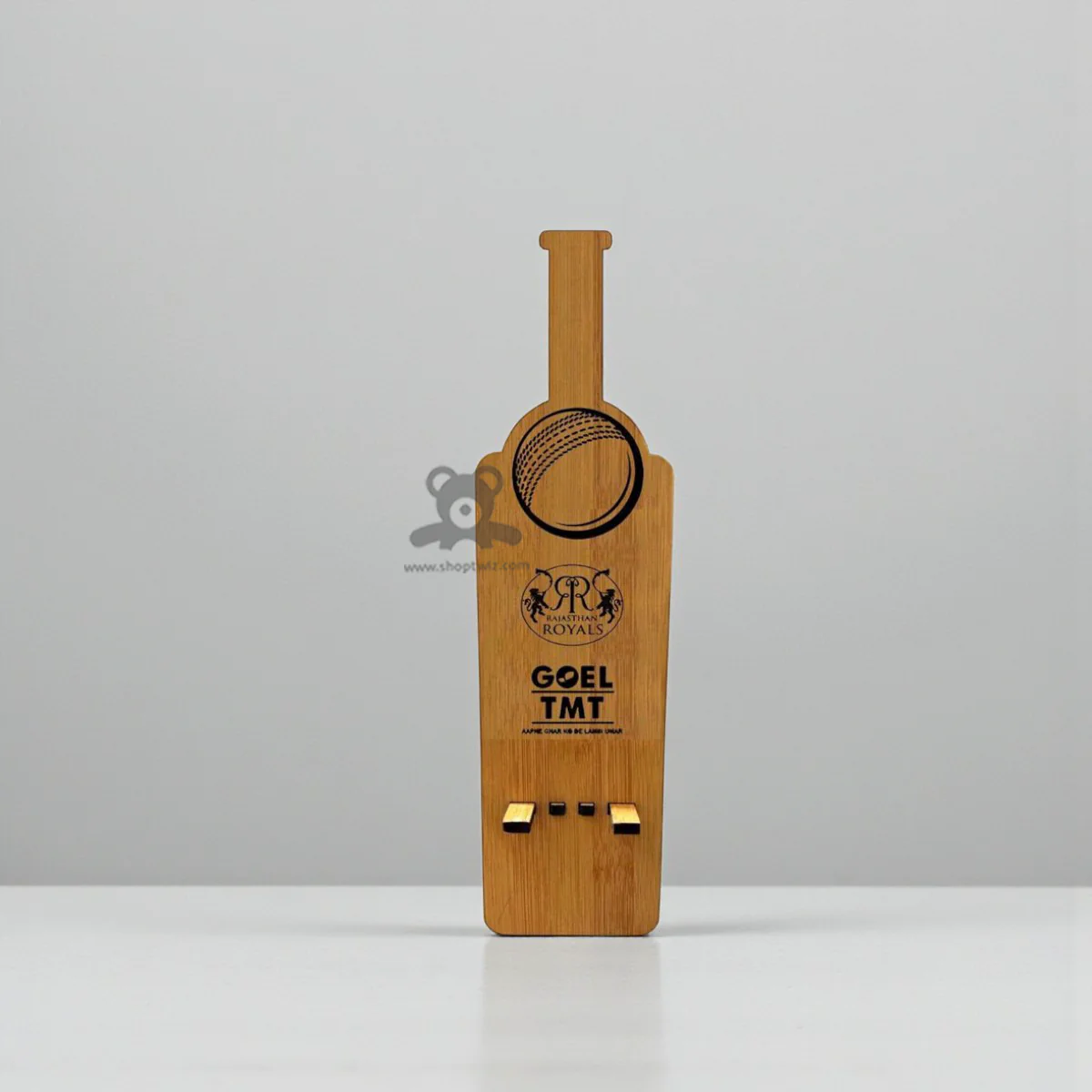 ShopTwiz Beautiful Wooden Mobile Stand of Cricket Bat Shape for Corporate Gifting