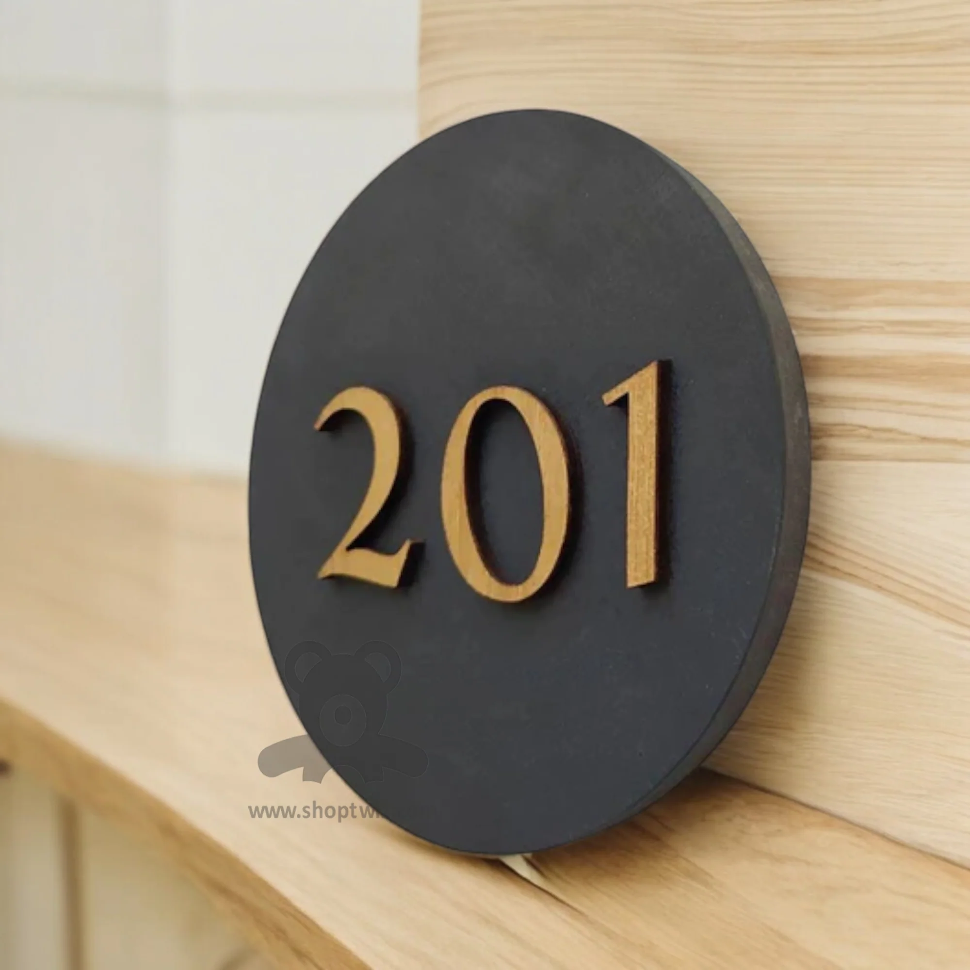 ShopTwiz Circle Black Golden Letter Name Plate for House and Office