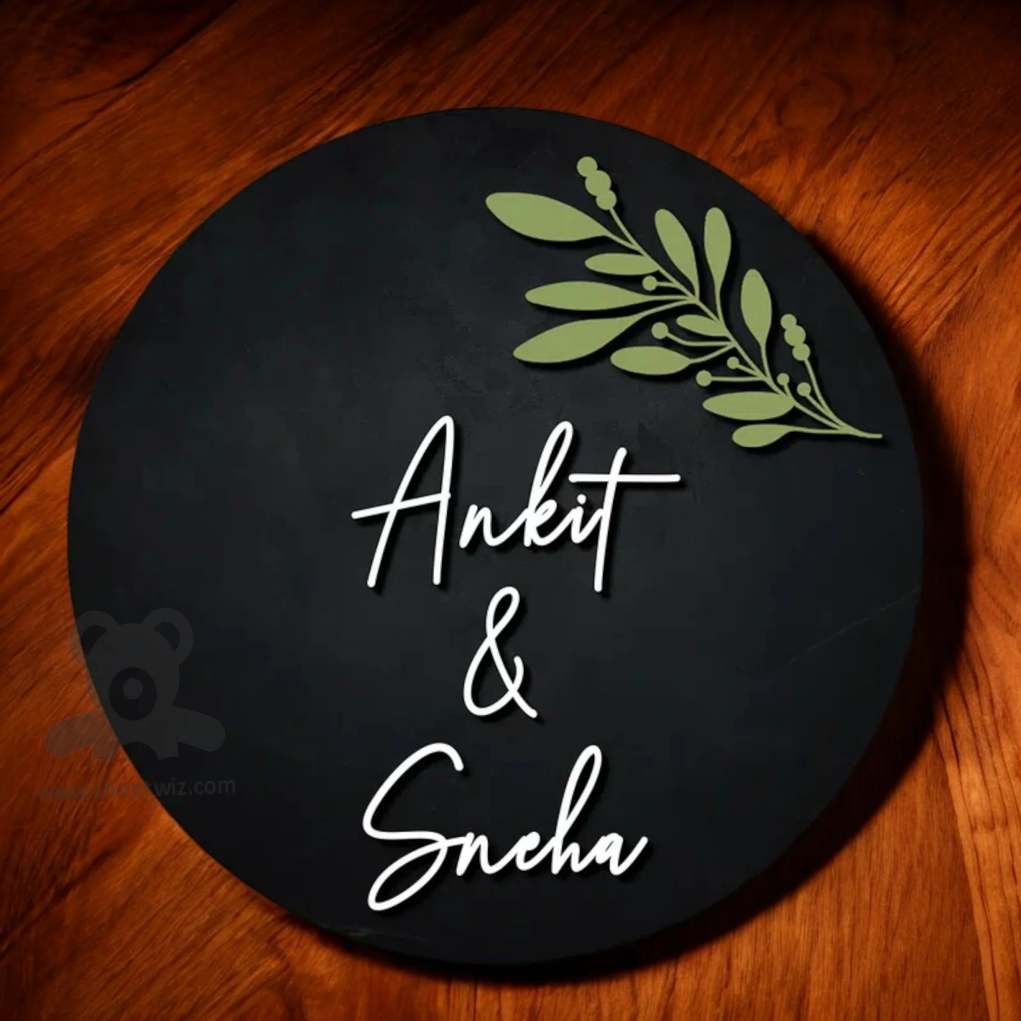 ShopTwiz Circle Black White Letter Green Design Name Plate for House and Office