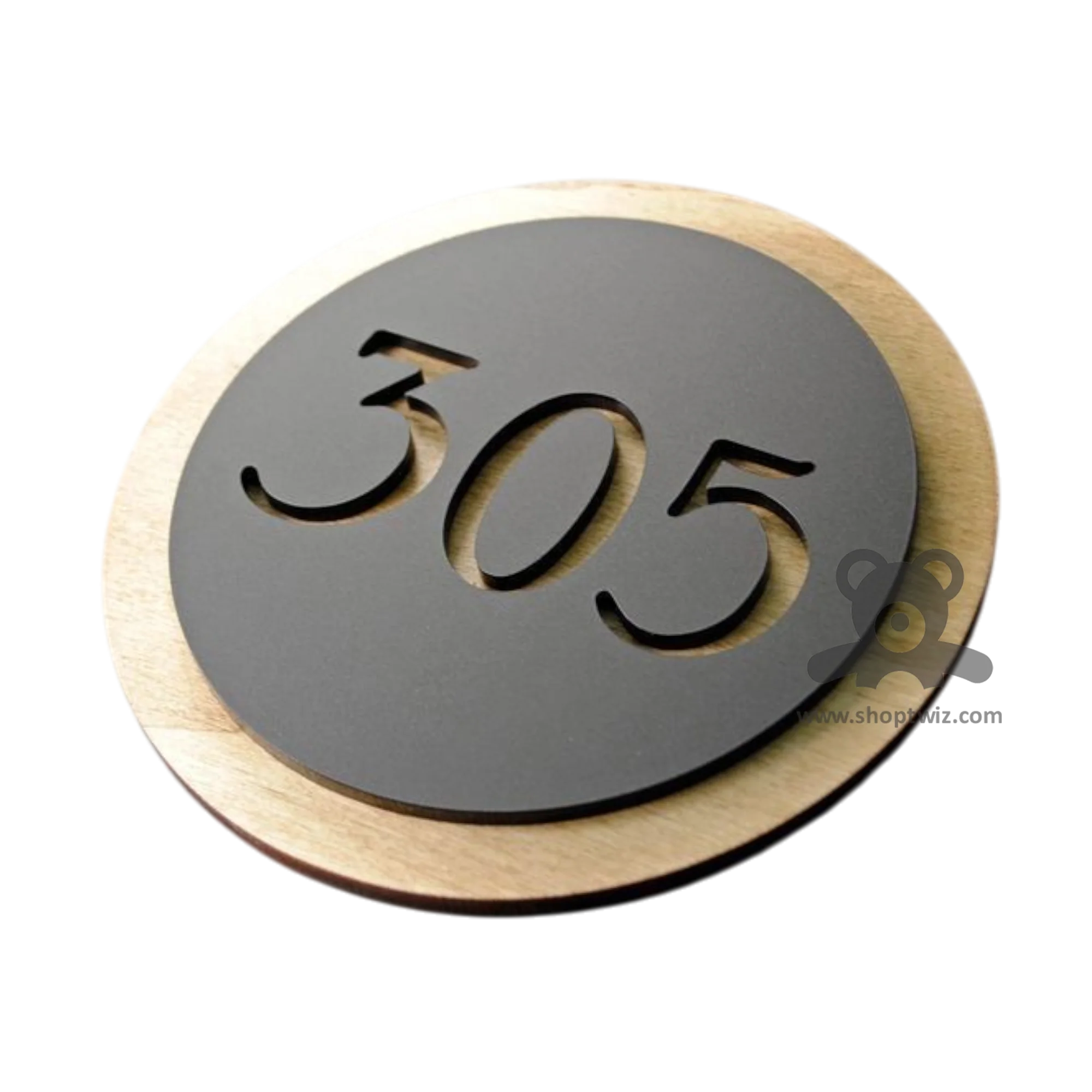 ShopTwiz Circle Wood And Black Acrylic Name Plate for House and Office - Image 2