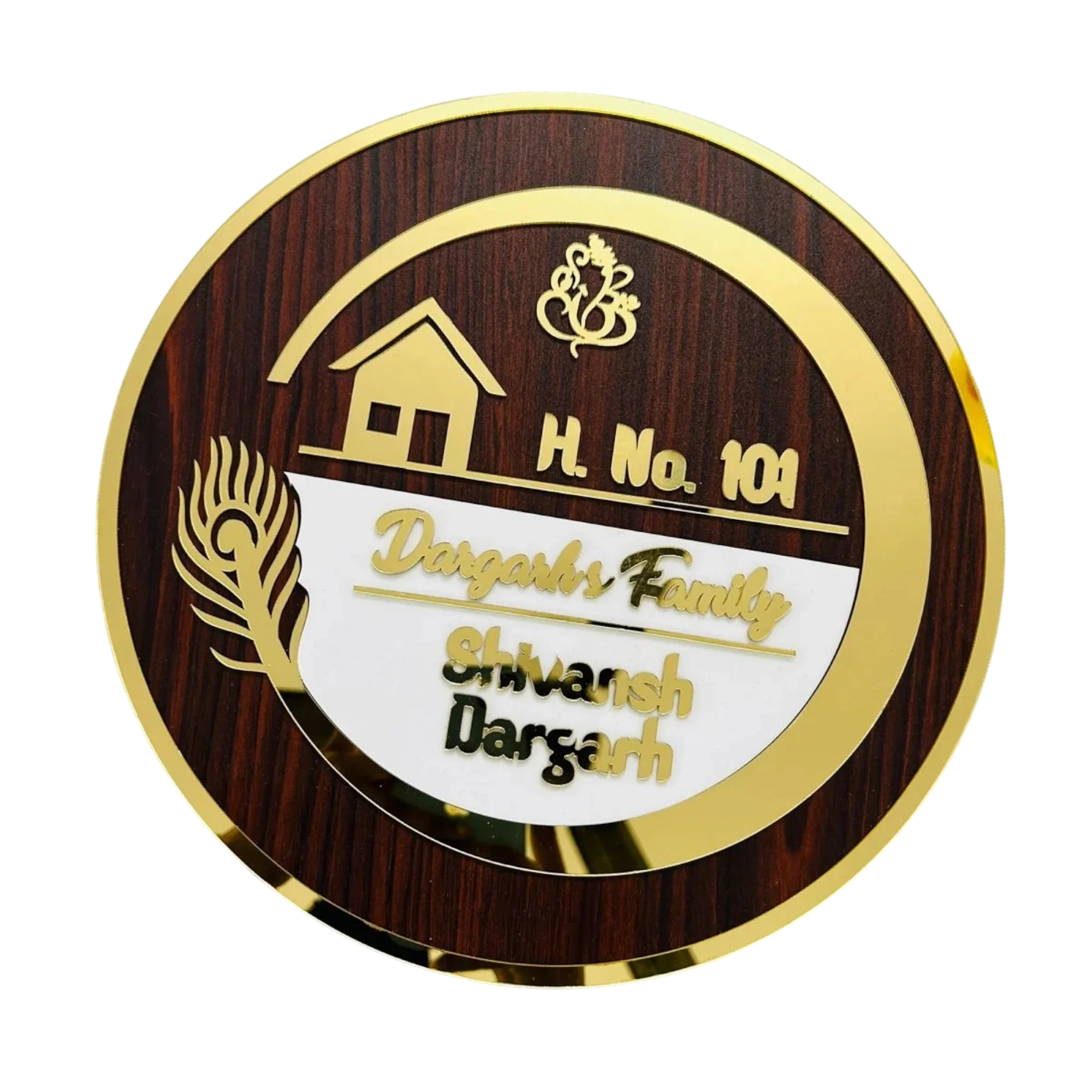 ShopTwiz Circle Wood and Golden Design with Letter Name Plate for House and Office - Image 2