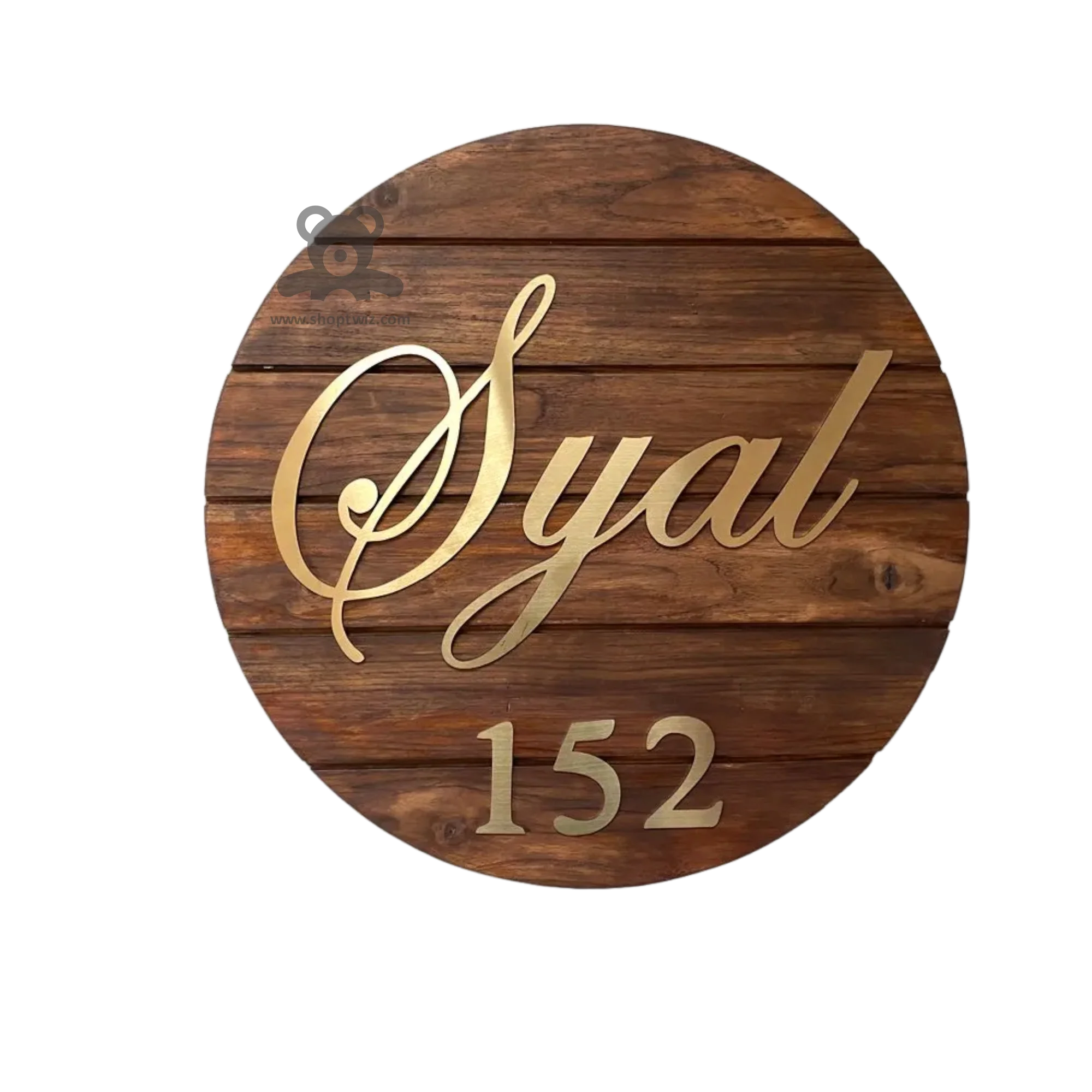 ShopTwiz Circle Wood Design with Golden Letter Name Plate for House and Office - Image 2