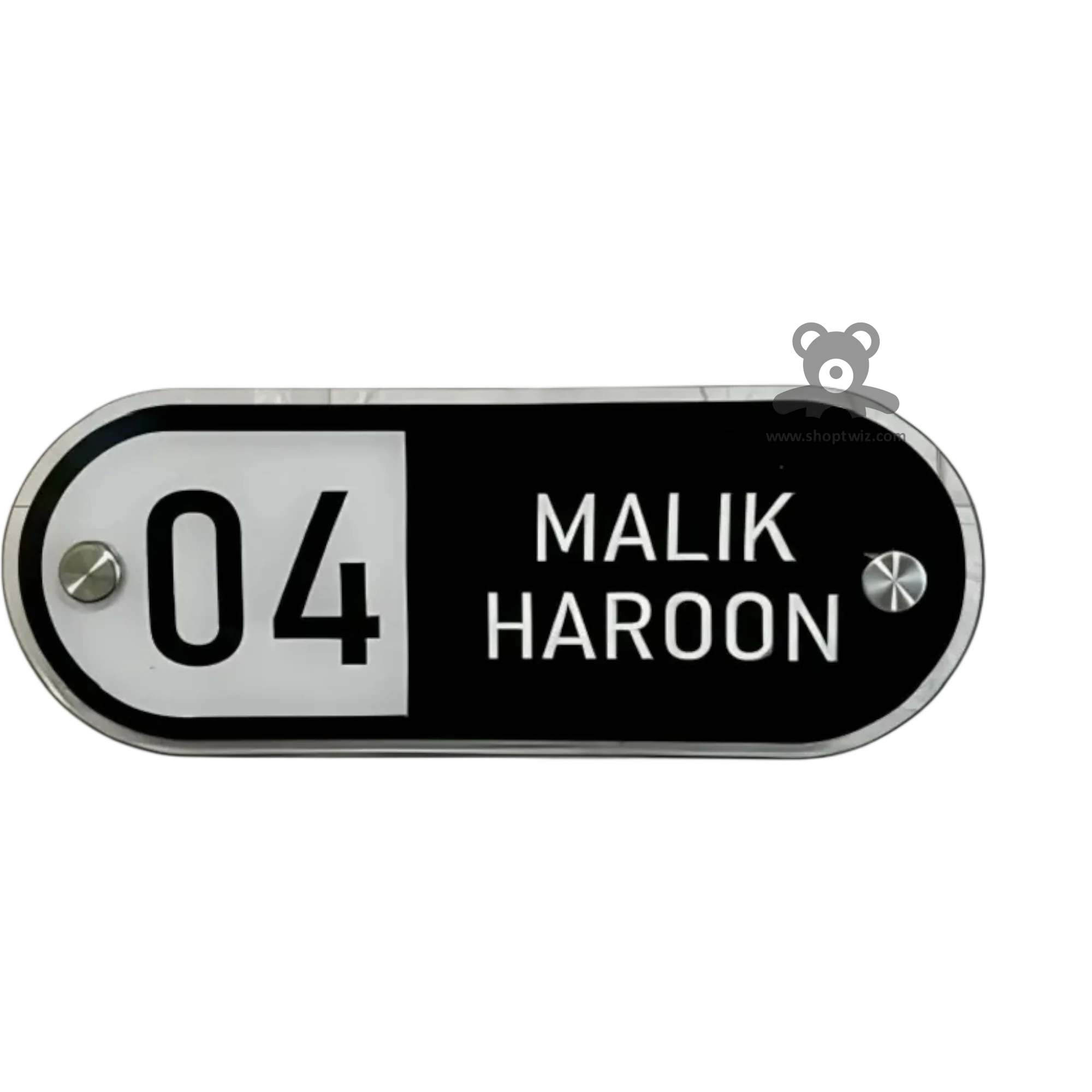 ShopTwiz Curve Rectangle White and Black Acrylic Name Plate for House and Office - Image 2