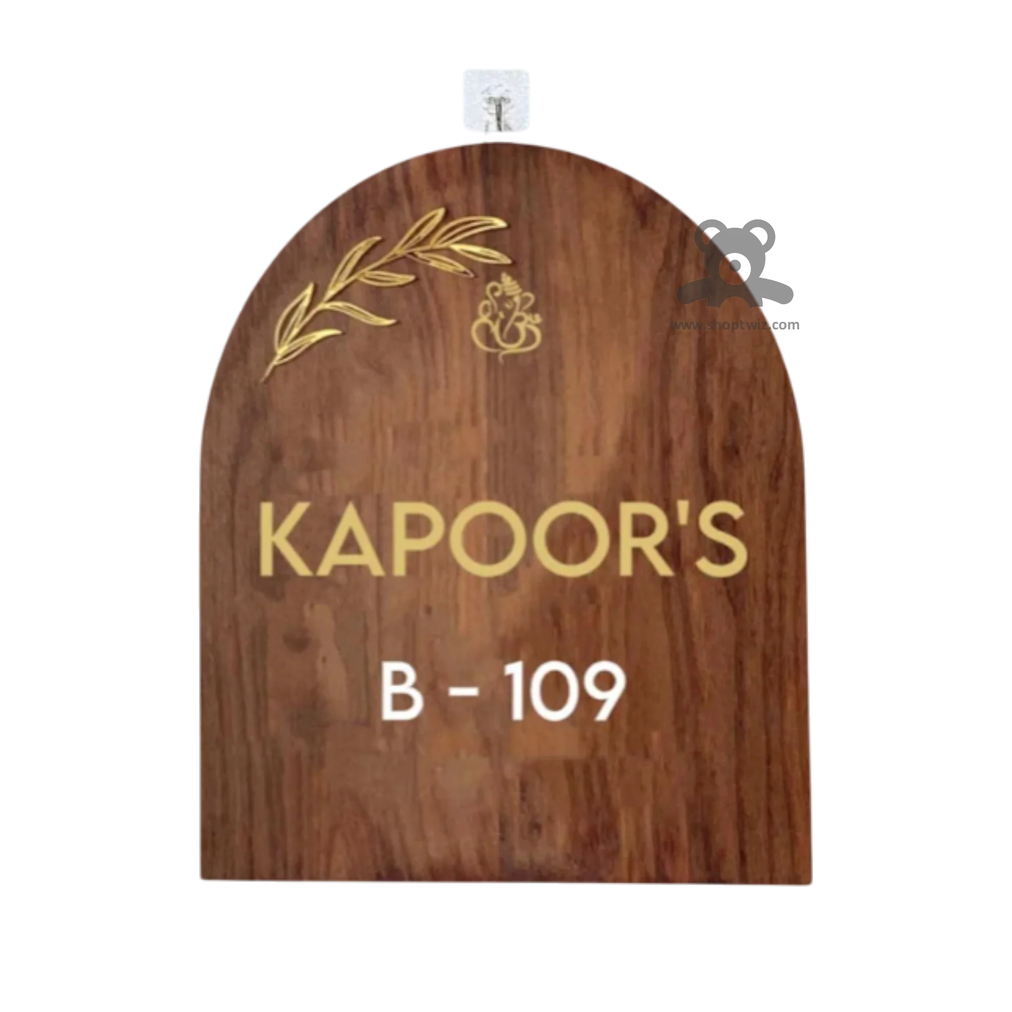 ShopTwiz Curve Rectangle Wood Design Golden and Black Letter Name Plate for House and Office