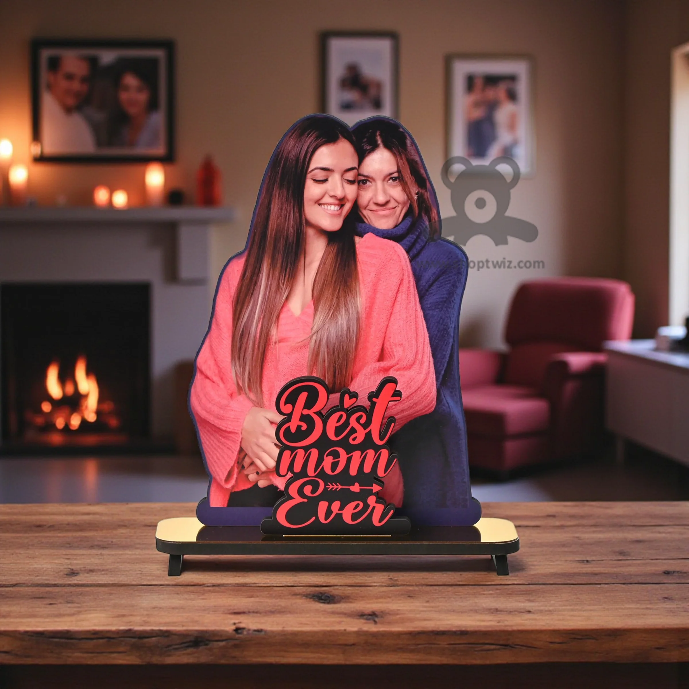 ShopTwiz Customized Heart Shaped Wooden Best Mom Ever Photo Stand - Special Mother's Day Gift