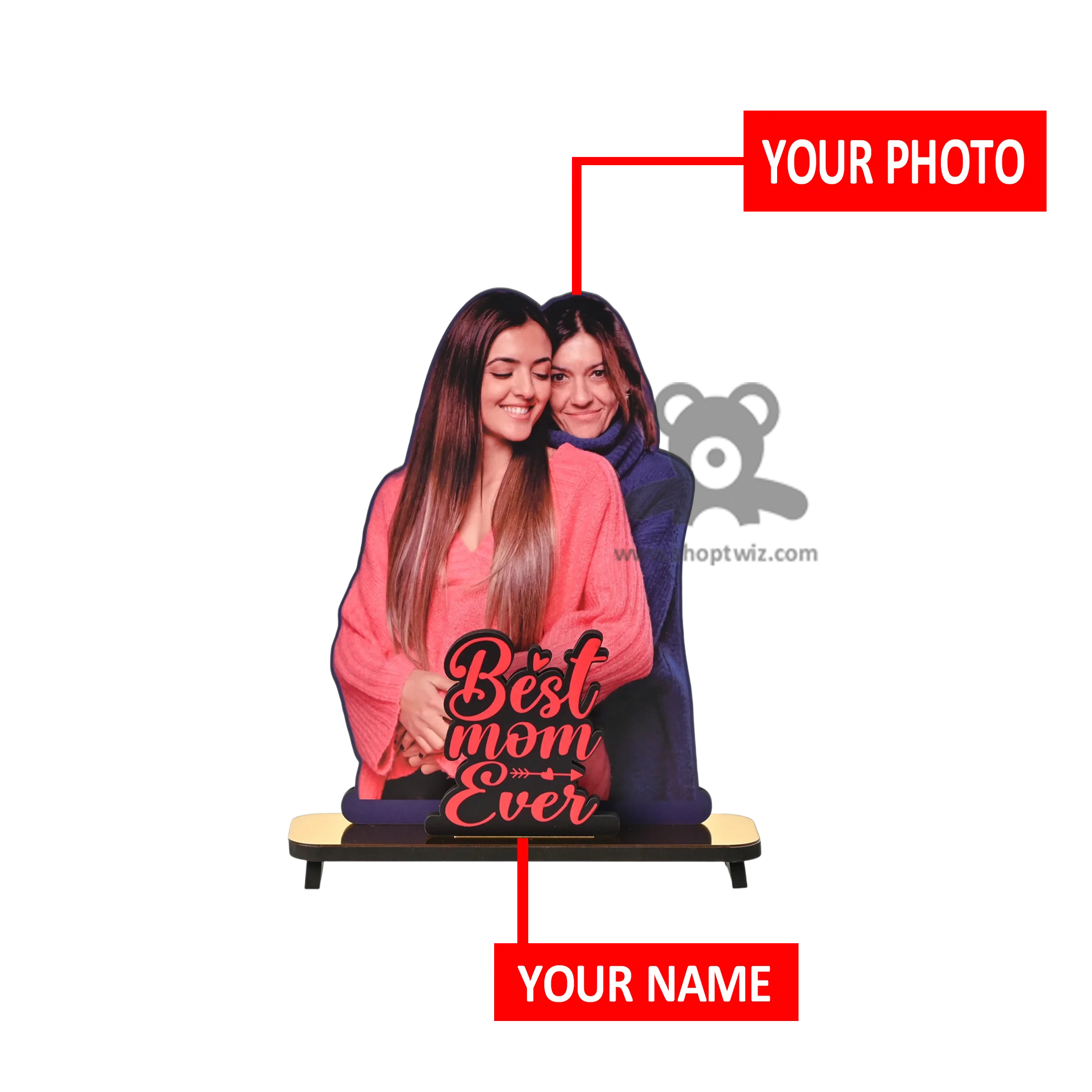 ShopTwiz Customized Heart Shaped Wooden Best Mom Ever Photo Stand - Special Mother's Day Gift - Image 2