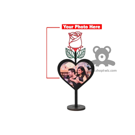 ShopTwiz Customized Heart Shaped Wooden Photo Frame With Rose Design- Romantic Corporate & Personal Gift - Image 2