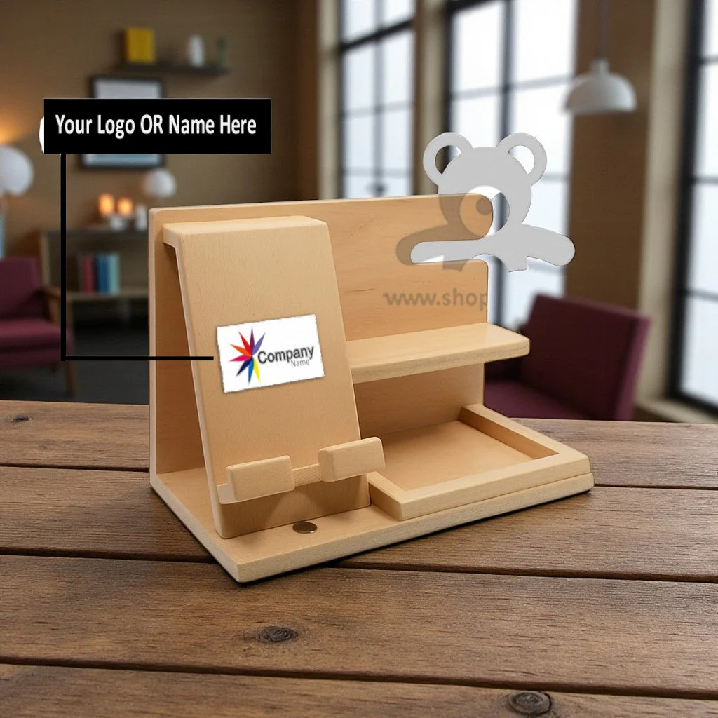 ShopTwiz Customized Wooden Mobile Stand – Personalize with Logo or Name | Elegant Corporate Gift