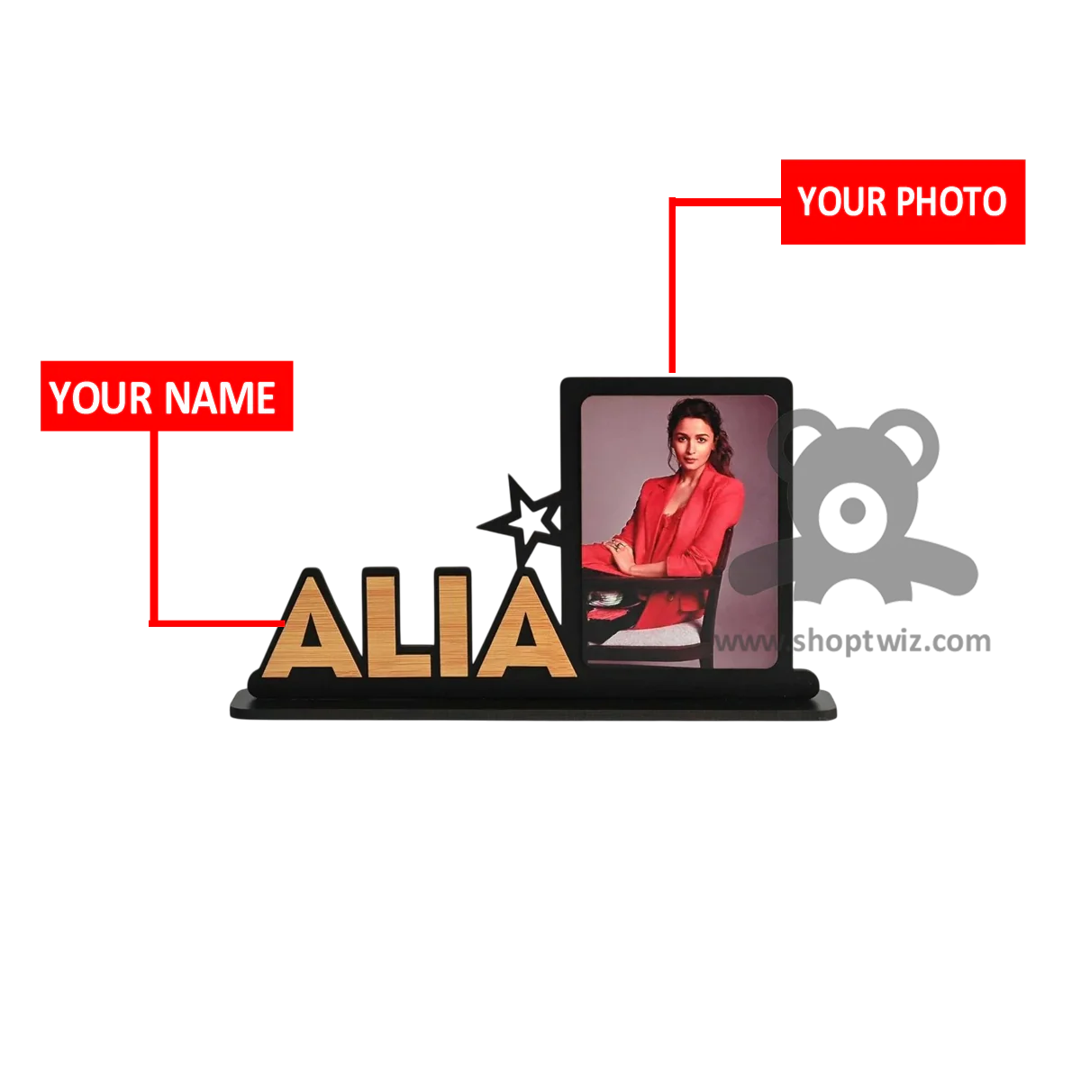 ShopTwiz Customized Wooden Name Plate With Photo Frame - Stylish Corporate & Personal Gift - Image 2