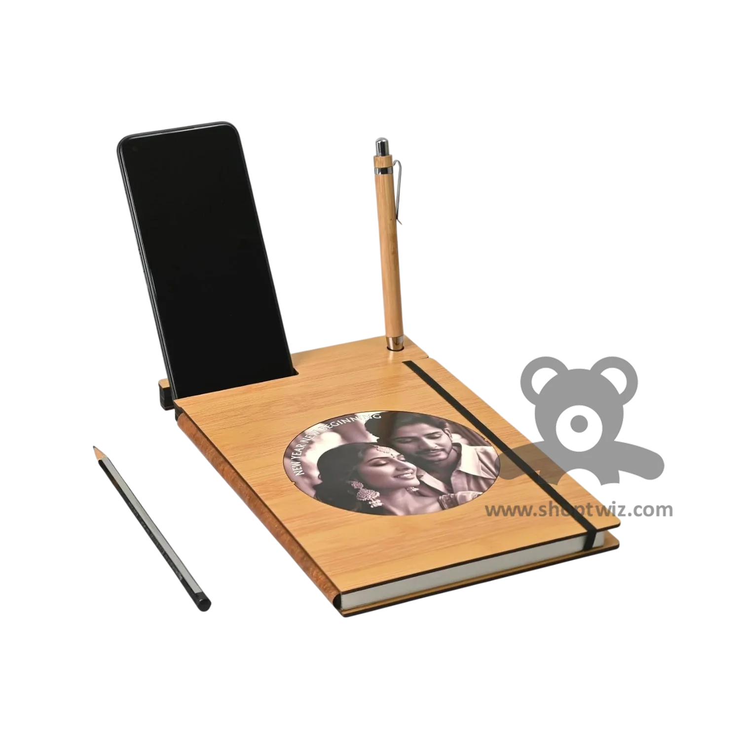 ShopTwiz Customized Wooden Notebook With Mobile & Pen Holder-Premium Corporate Gift - Image 3