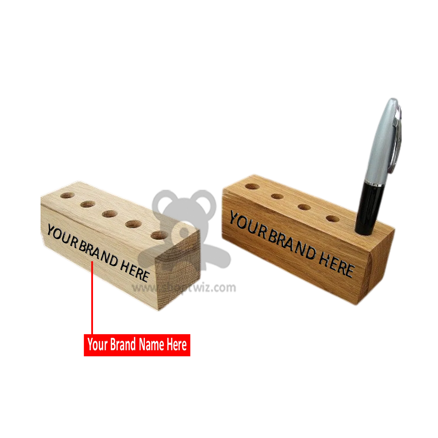 ShopTwiz Customized Wooden Pen Stand – Personalize with Logo or Name | Corporate Desk Gift - Image 2