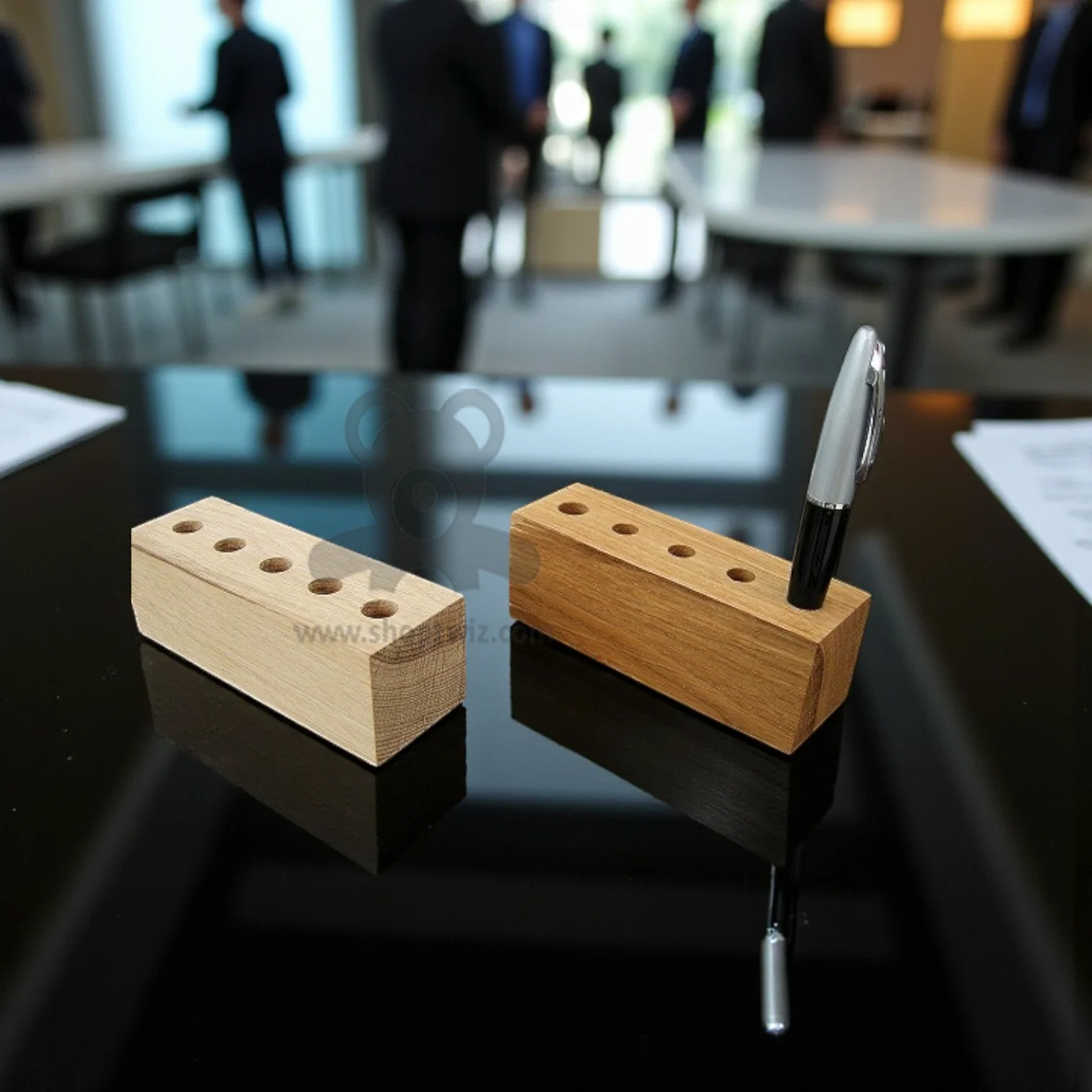 ShopTwiz Customized Wooden Pen Stand – Personalize with Logo or Name | Corporate Desk Gift - Image 3