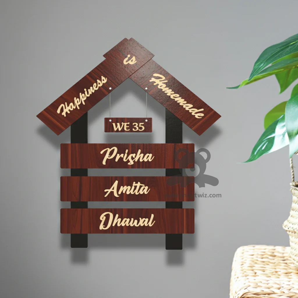 ShopTwiz Home Wood Golden Letter Name Plate for House and Office