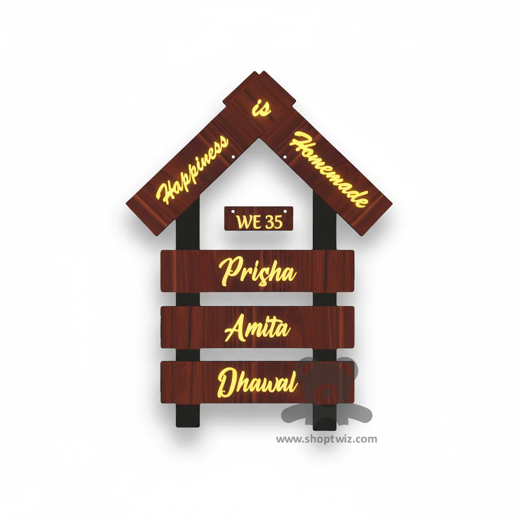 ShopTwiz Home Wood Golden Letter Name Plate for House and Office - Image 2