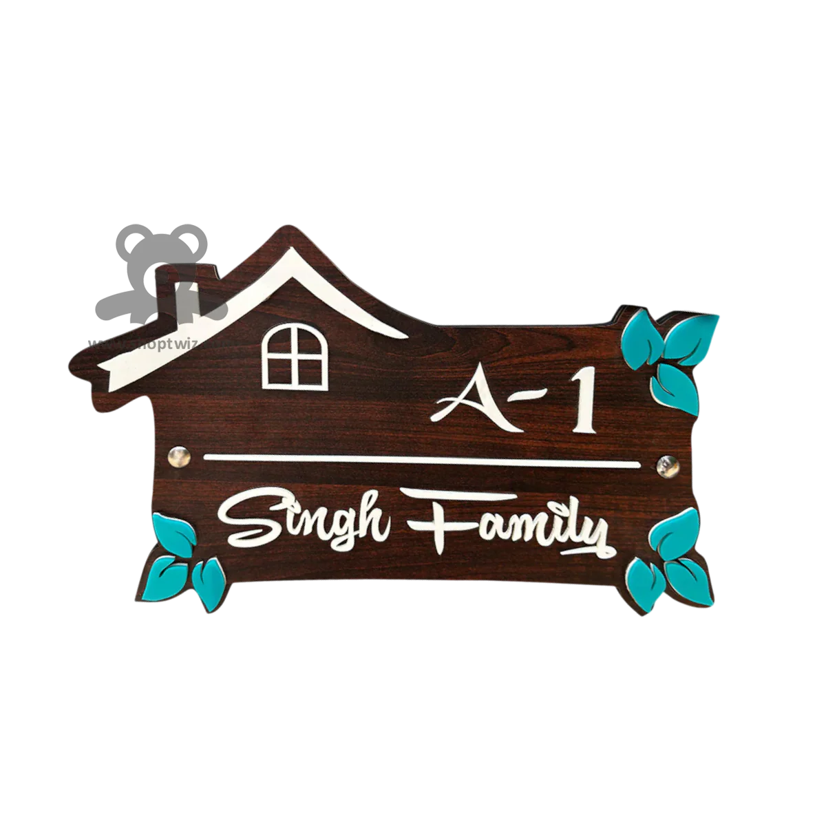 ShopTwiz Home Wood White Letter Sky Blue Design Name Plate for House and Office - Image 2