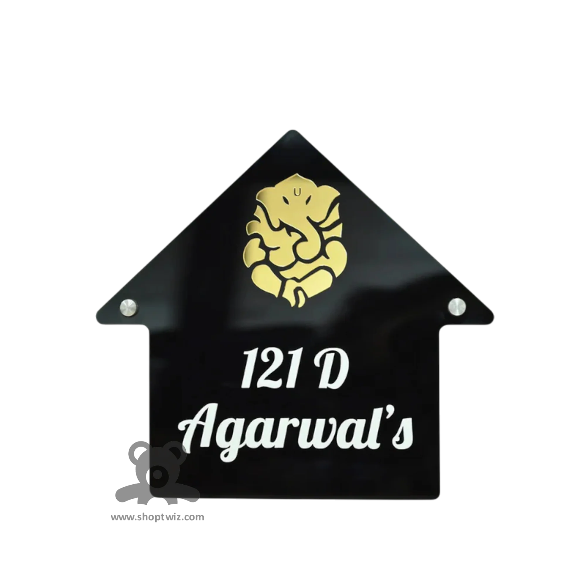 ShopTwiz House Black Golden Ganesh White Letter Name Plate for House and Office - Image 2