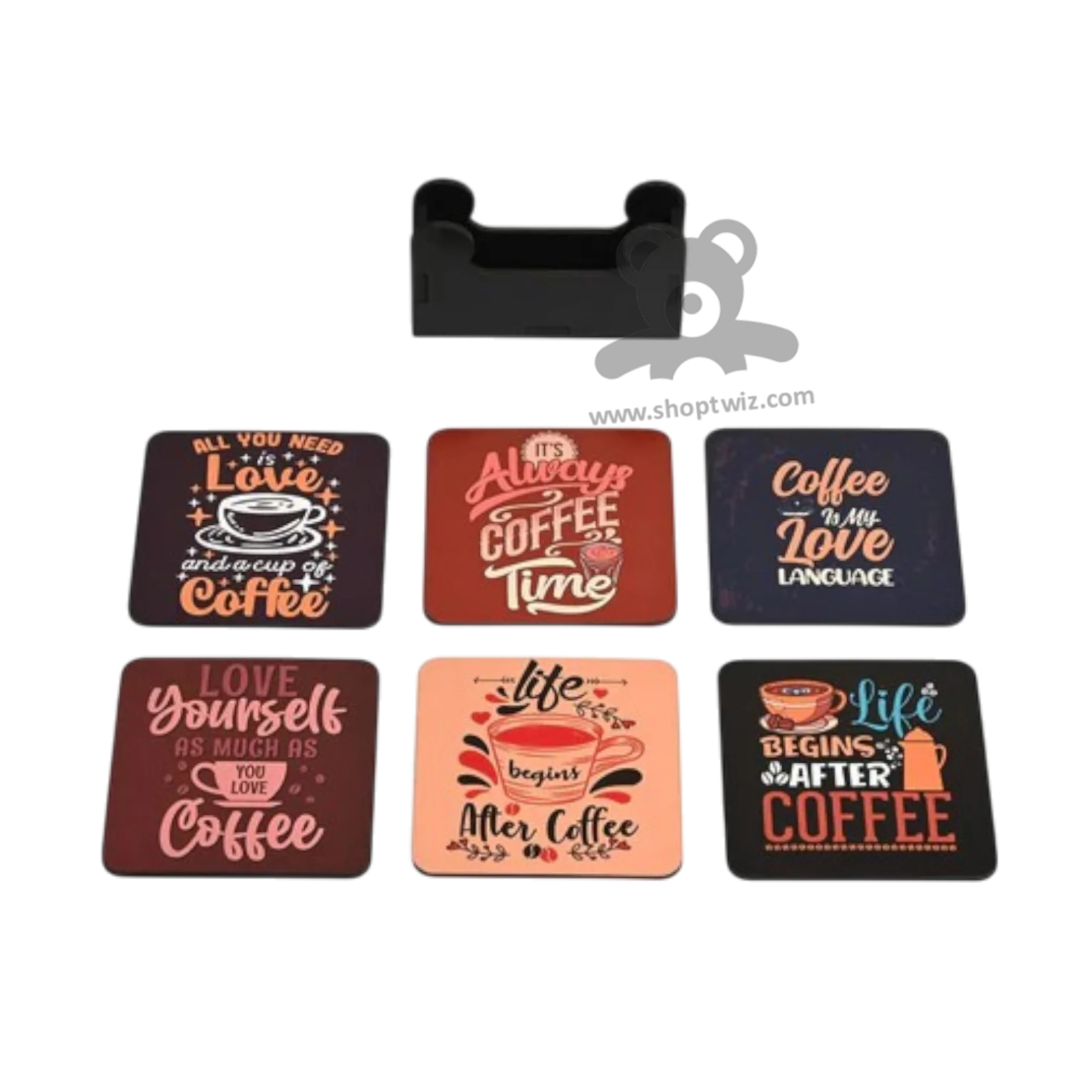 ShopTwiz Premium Coffee Quote coaster set with Stand -6 Pcs Corporate Gift - Image 2