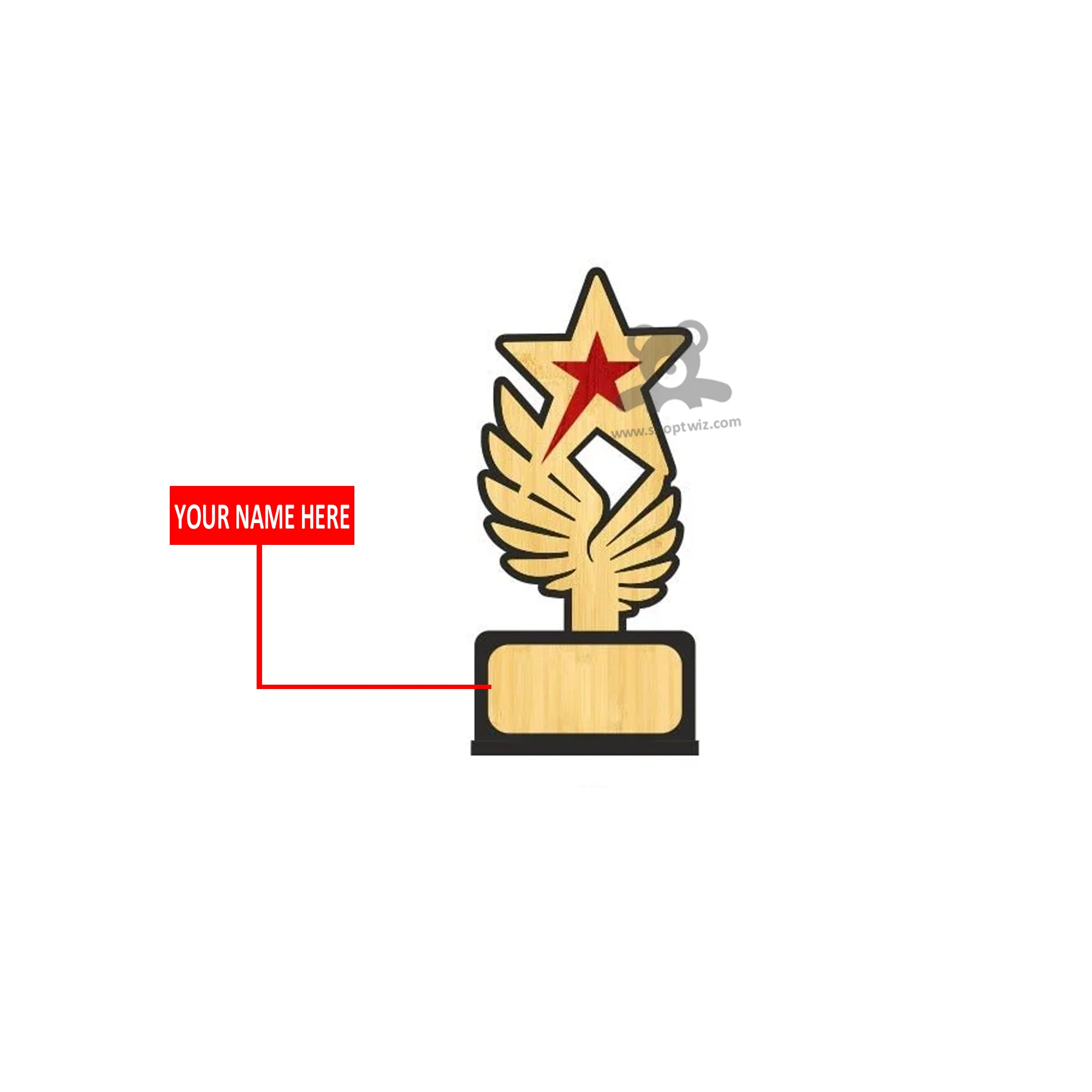 ShopTwiz Premium Wooden Star Trophy With Feather Design-Corporate Gift & Award - Image 2