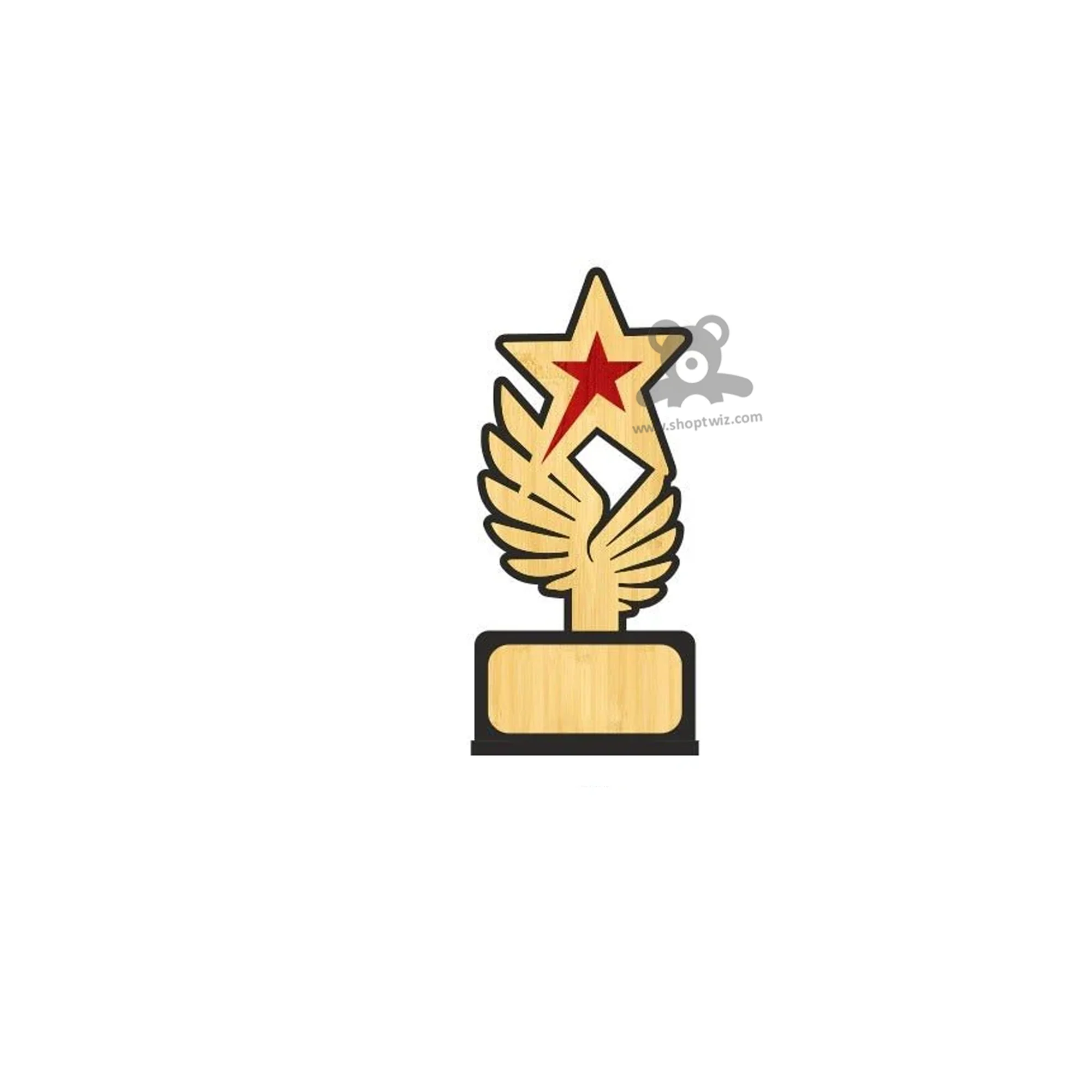 ShopTwiz Premium Wooden Star Trophy With Feather Design-Corporate Gift & Award - Image 3