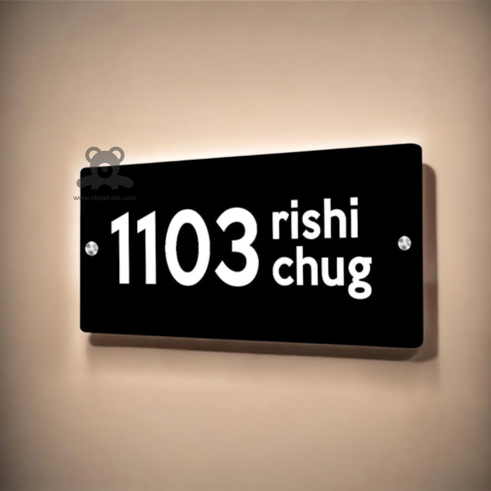 ShopTwiz Rectangle Black Acrylic and White Letters Name Plate for House and Office