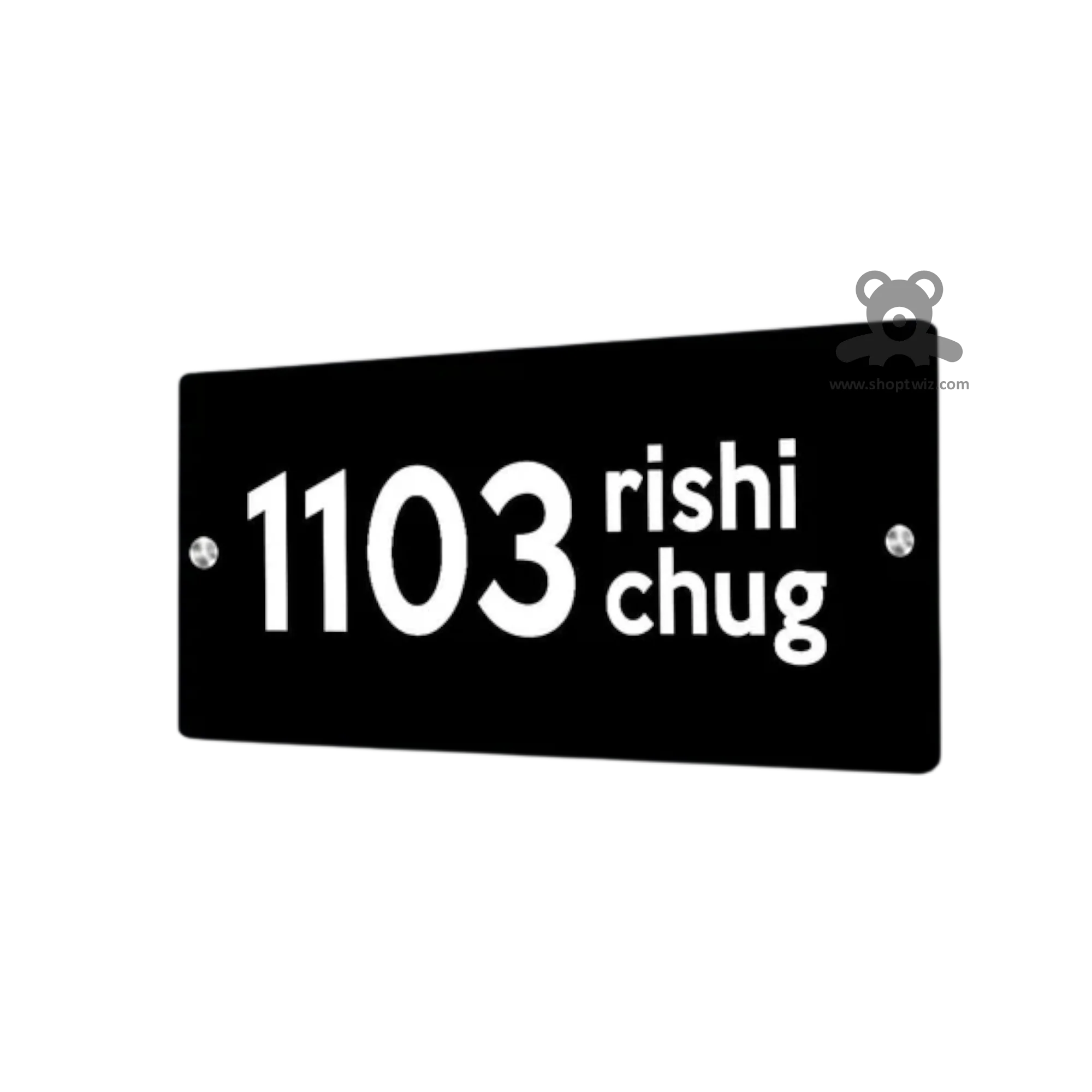 ShopTwiz Rectangle Black Acrylic and White Letters Name Plate for House and Office - Image 2