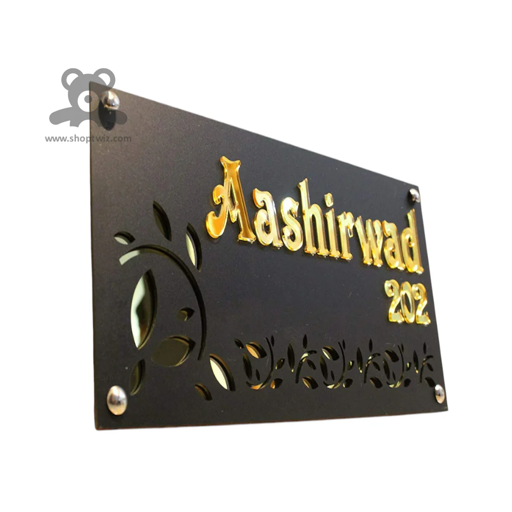ShopTwiz Rectangle Black Acrylic Golden Letter Name Plate for House and Office - Image 2