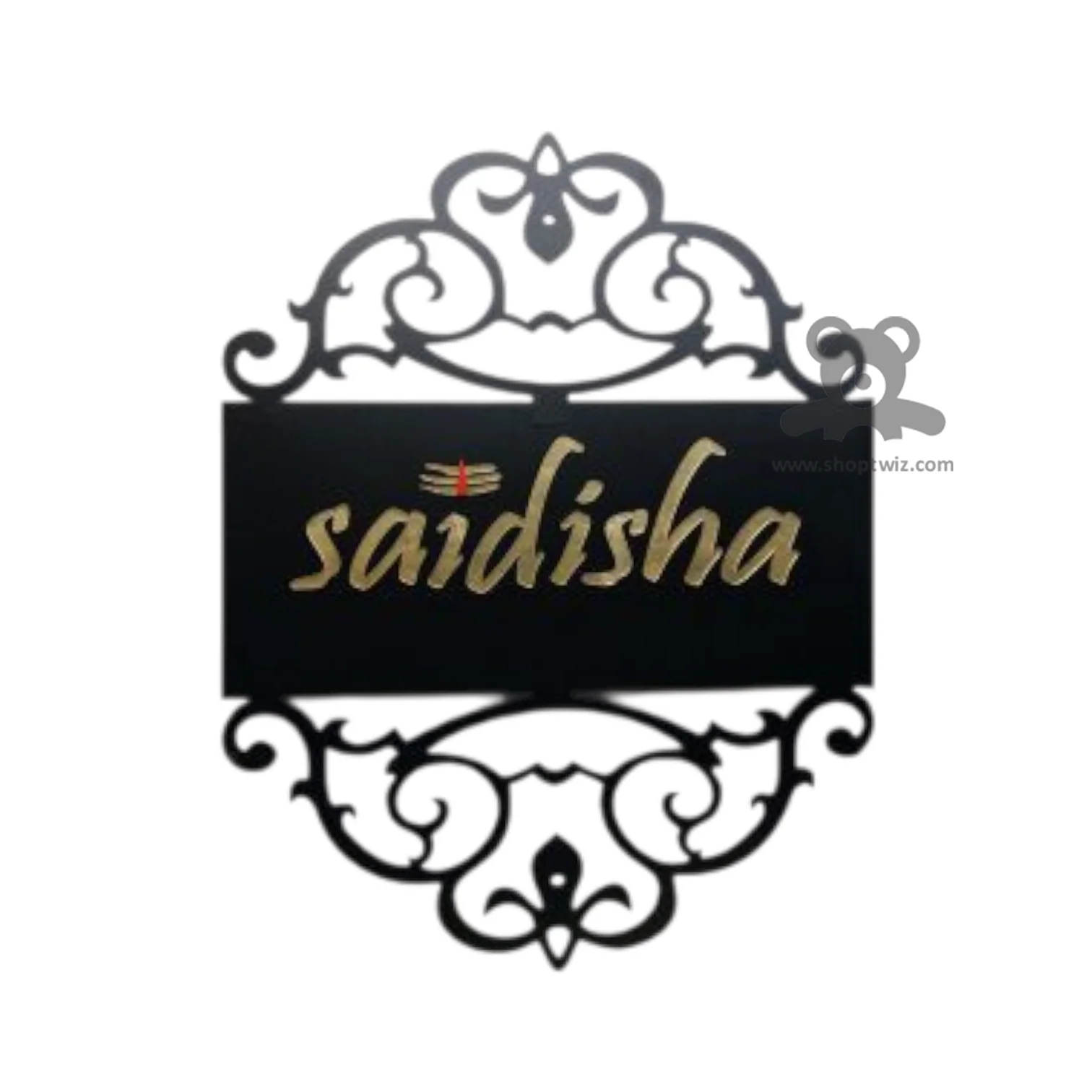 ShopTwiz Rectangle Black Acrylic Golden Letter Name Plate for House and Office - Image 2