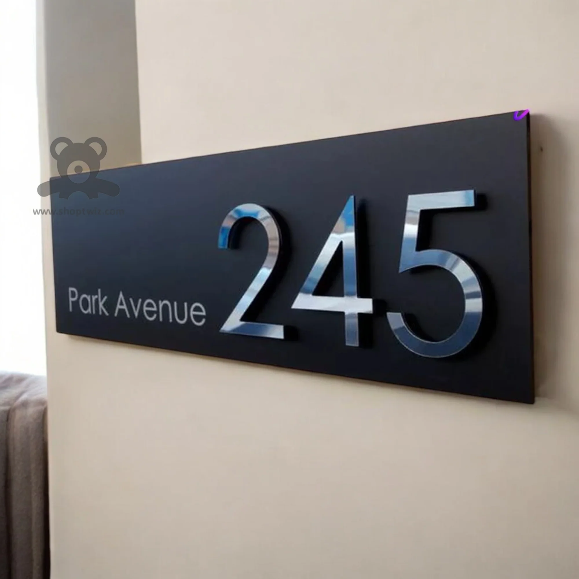 ShopTwiz Rectangle Black Acrylic Transparent Letter Name Plate for House and Office