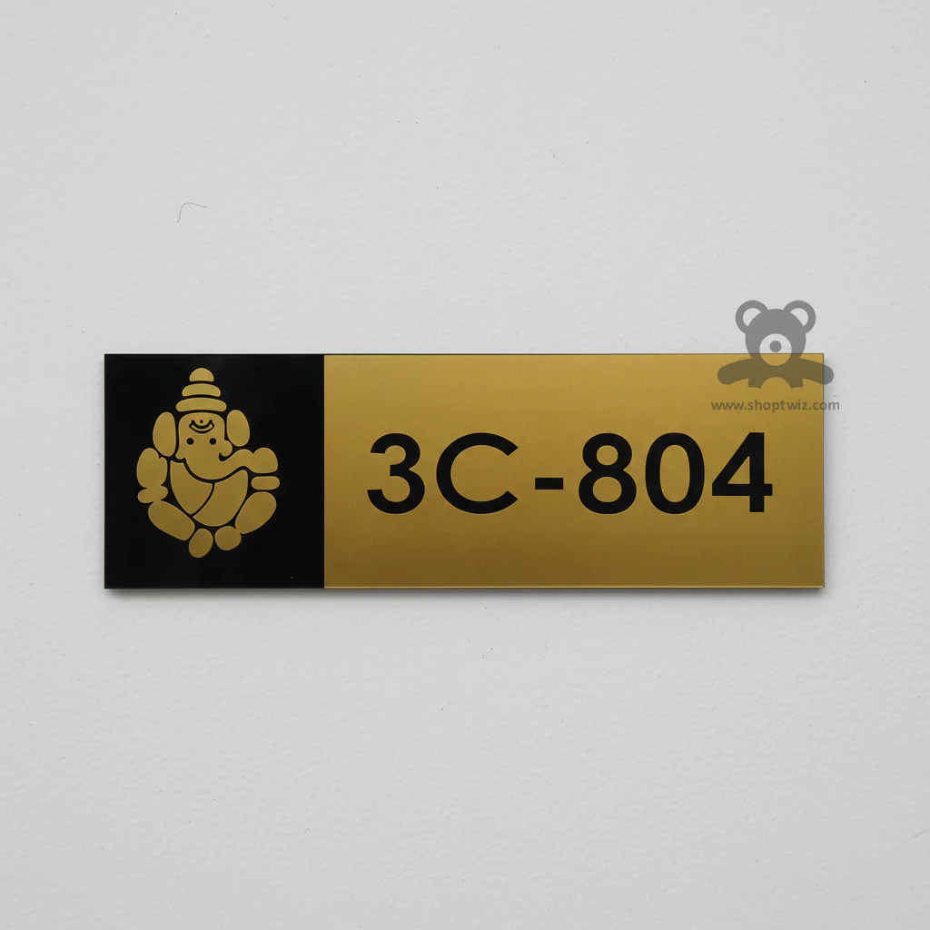 ShopTwiz Rectangle Black and Golden Ganesh Black Letter Name Plate for House and Office - Image 2