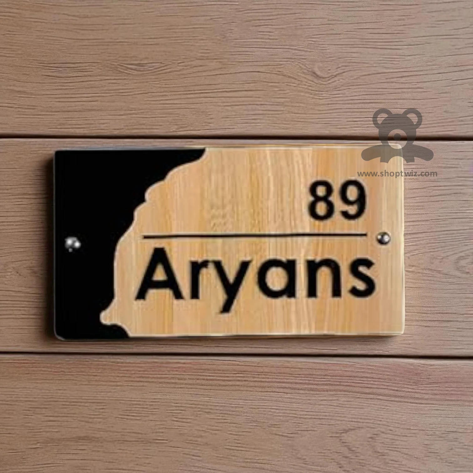 ShopTwiz Rectangle Black And Wood Design Name Plate for House and Office