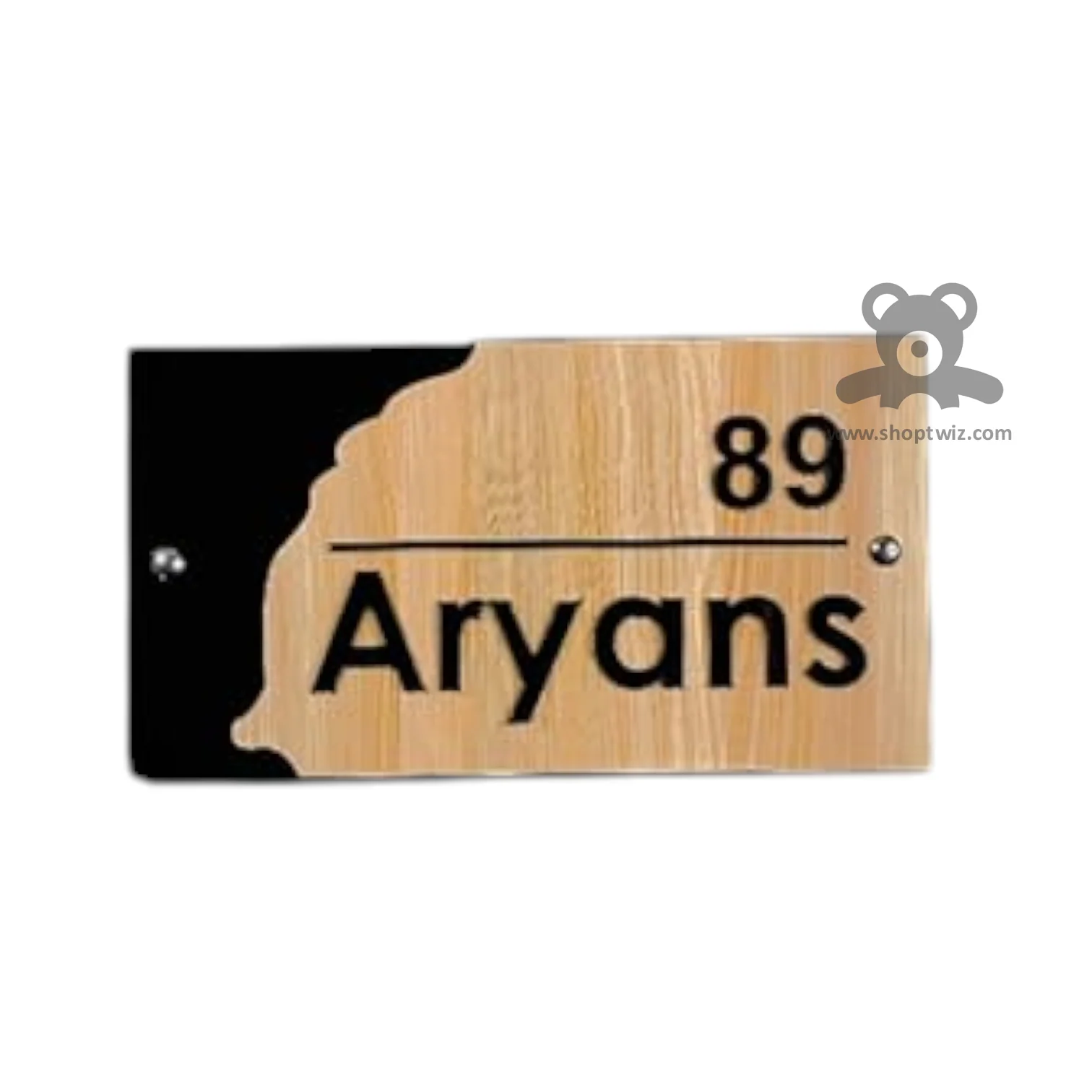 ShopTwiz Rectangle Black And Wood Design Name Plate for House and Office - Image 2