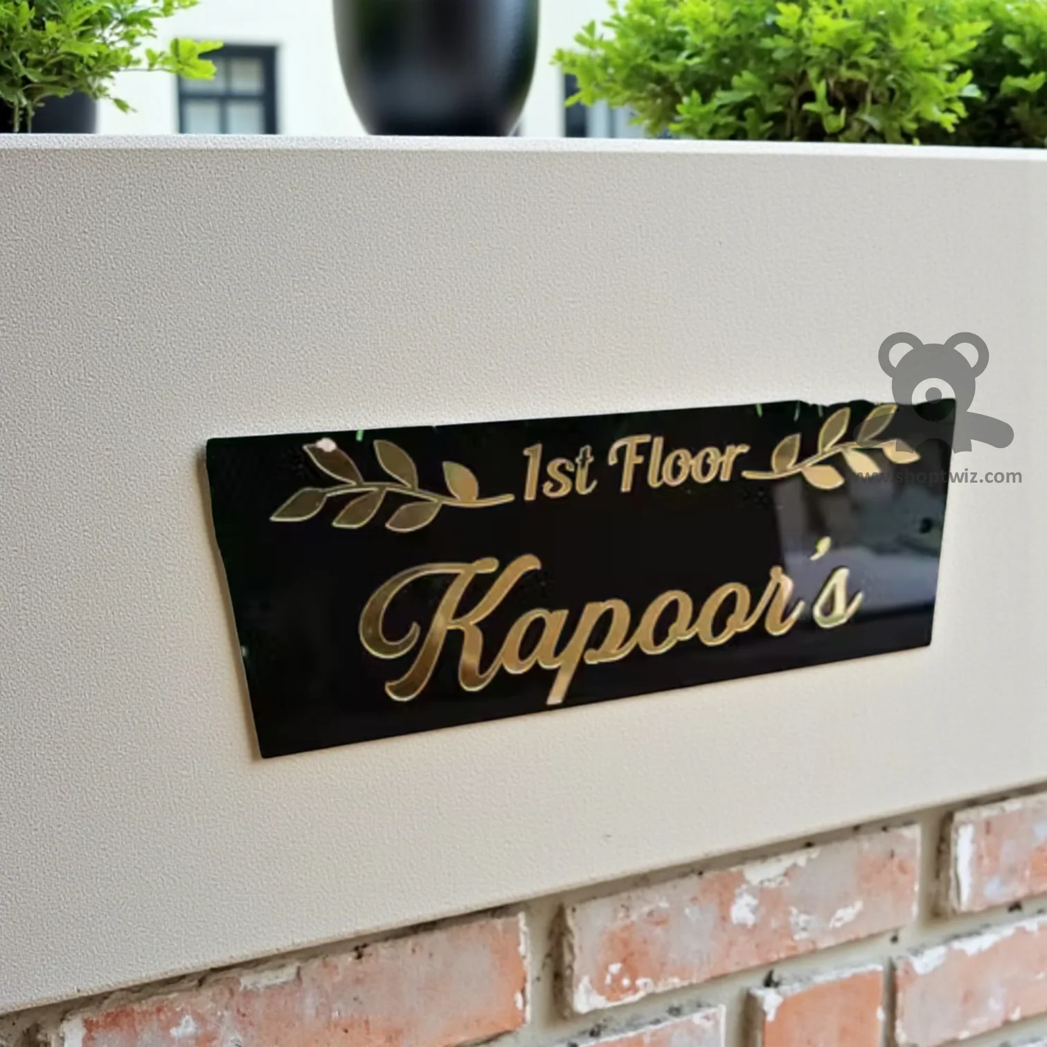 ShopTwiz Rectangle Black Golden Letter Design Name Plate for House and Office