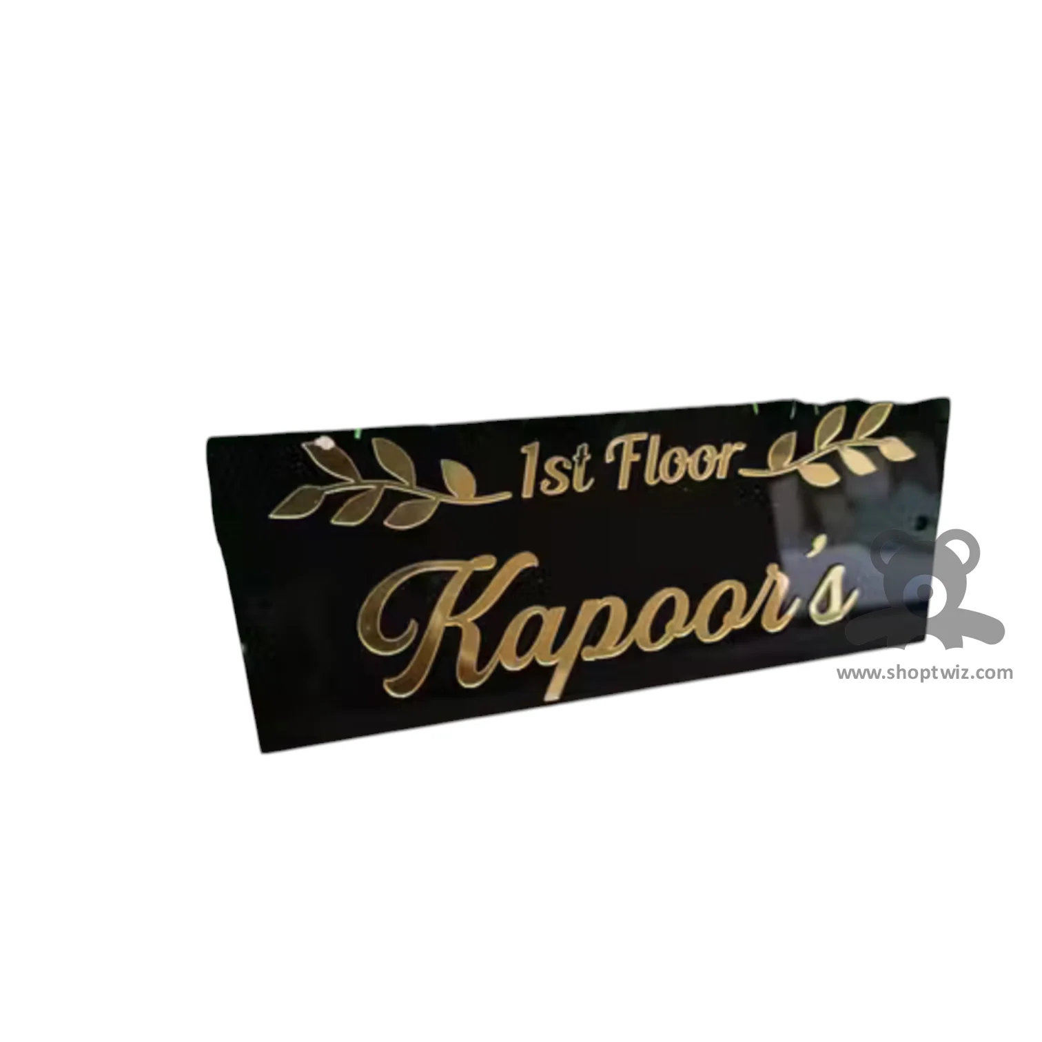 ShopTwiz Rectangle Black Golden Letter Design Name Plate for House and Office - Image 2