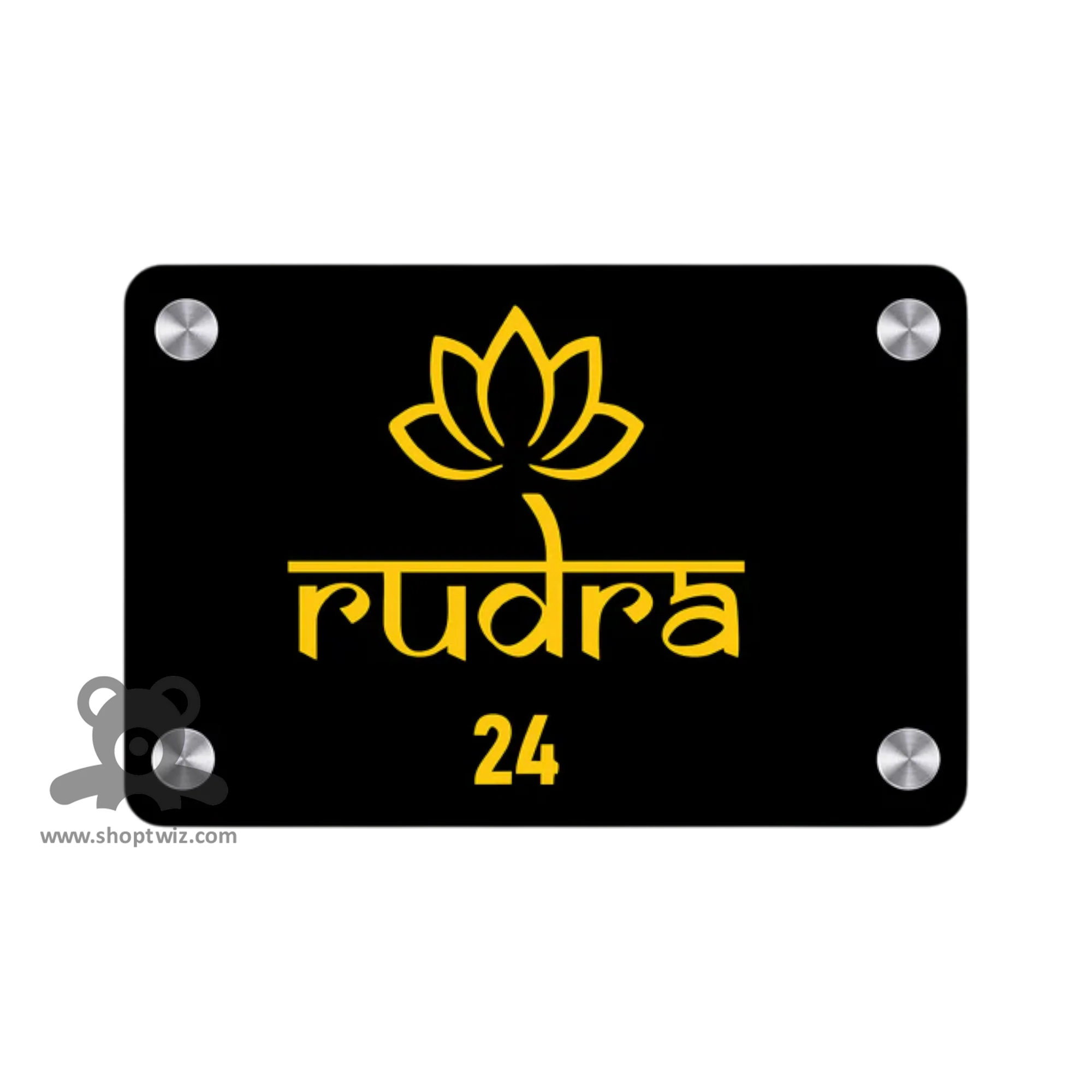 ShopTwiz Rectangle Black Golden Letter Lotus Name Plate for House and Office - Image 2