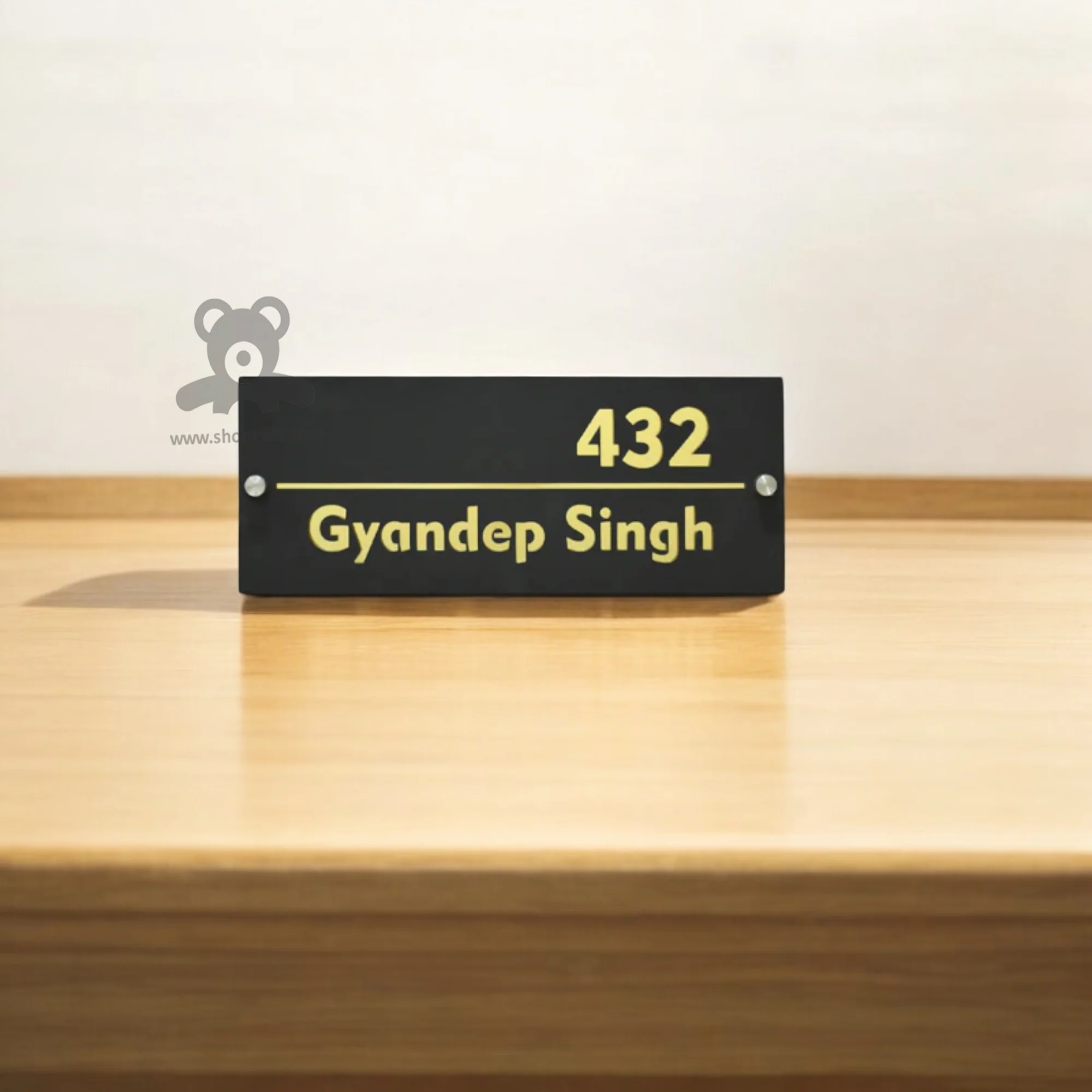 ShopTwiz Rectangle Black Golden Letter Name Plate for House and Office