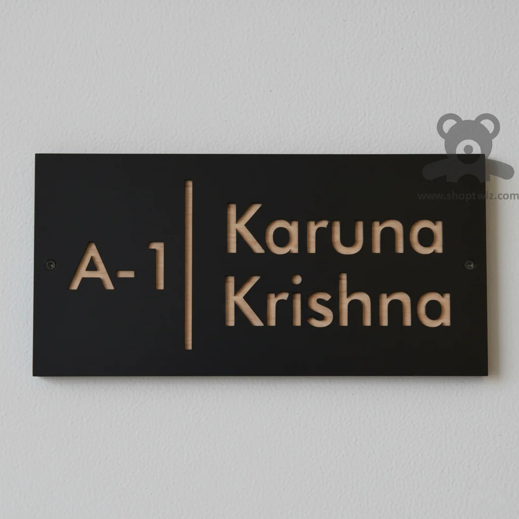 ShopTwiz Rectangle Black Golden Letter Name Plate for House and Office - Image 2