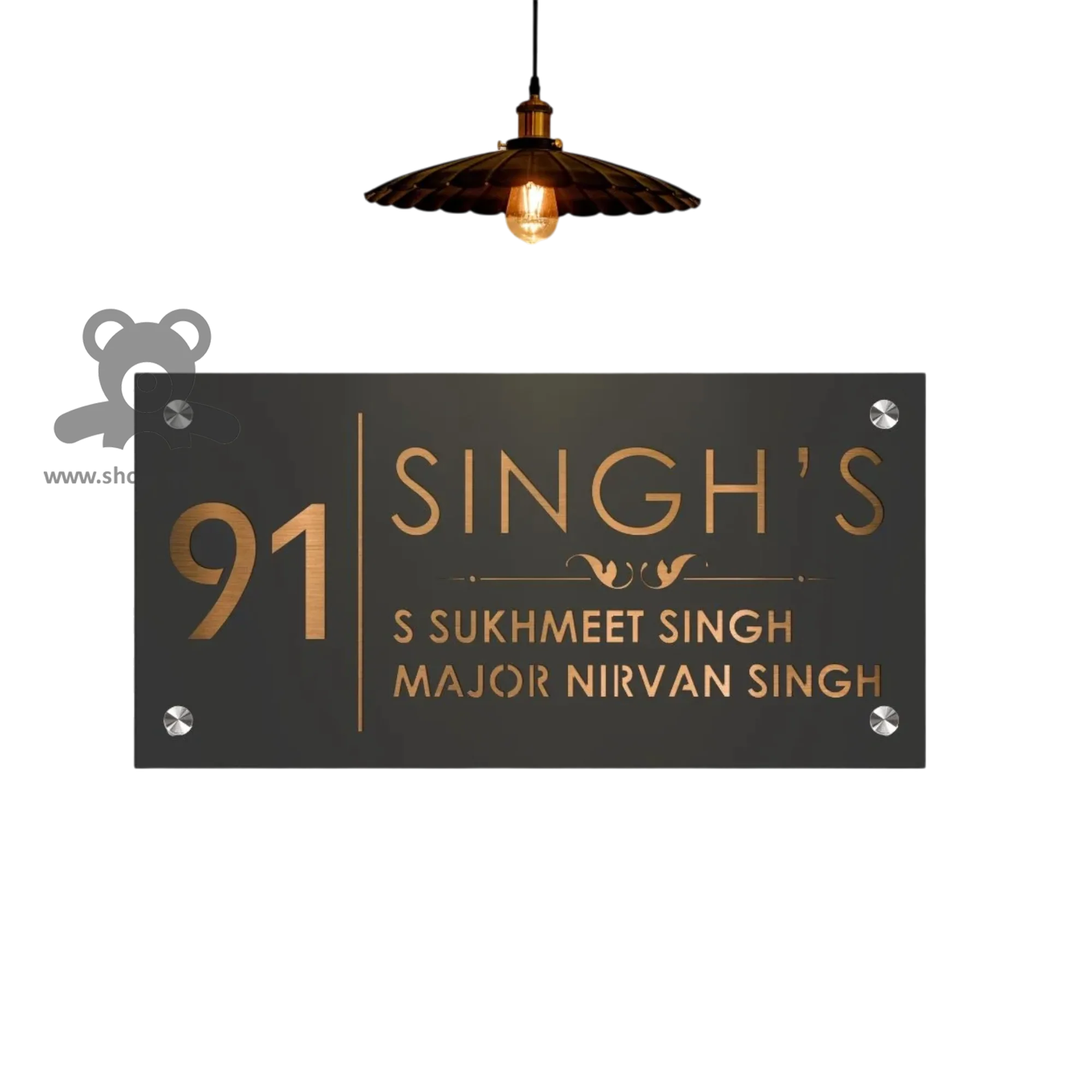 ShopTwiz Rectangle Black Golden Letter's Name Plate for House and Office