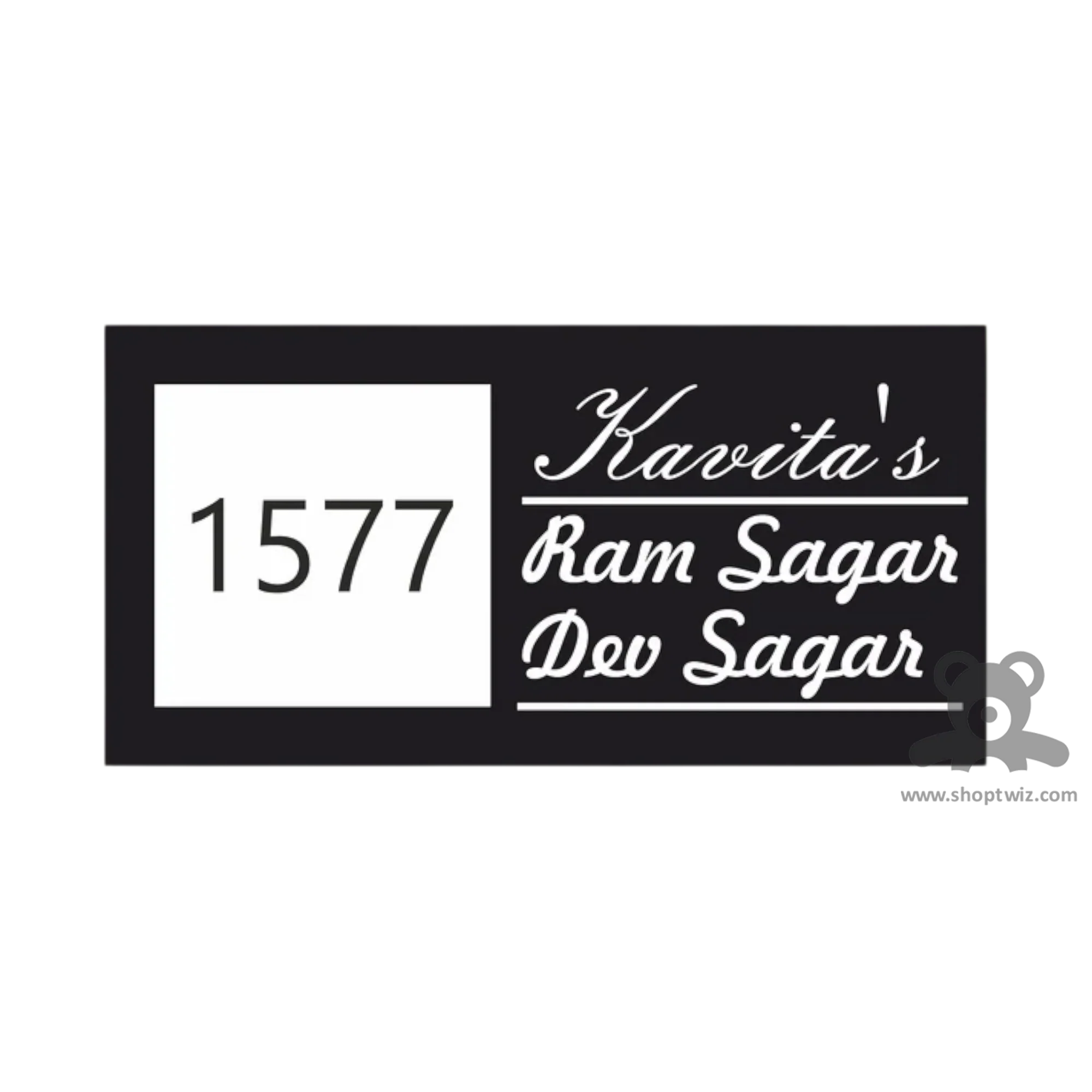 ShopTwiz Rectangle Black White Letter and Design Name Plate for House and Office - Image 2
