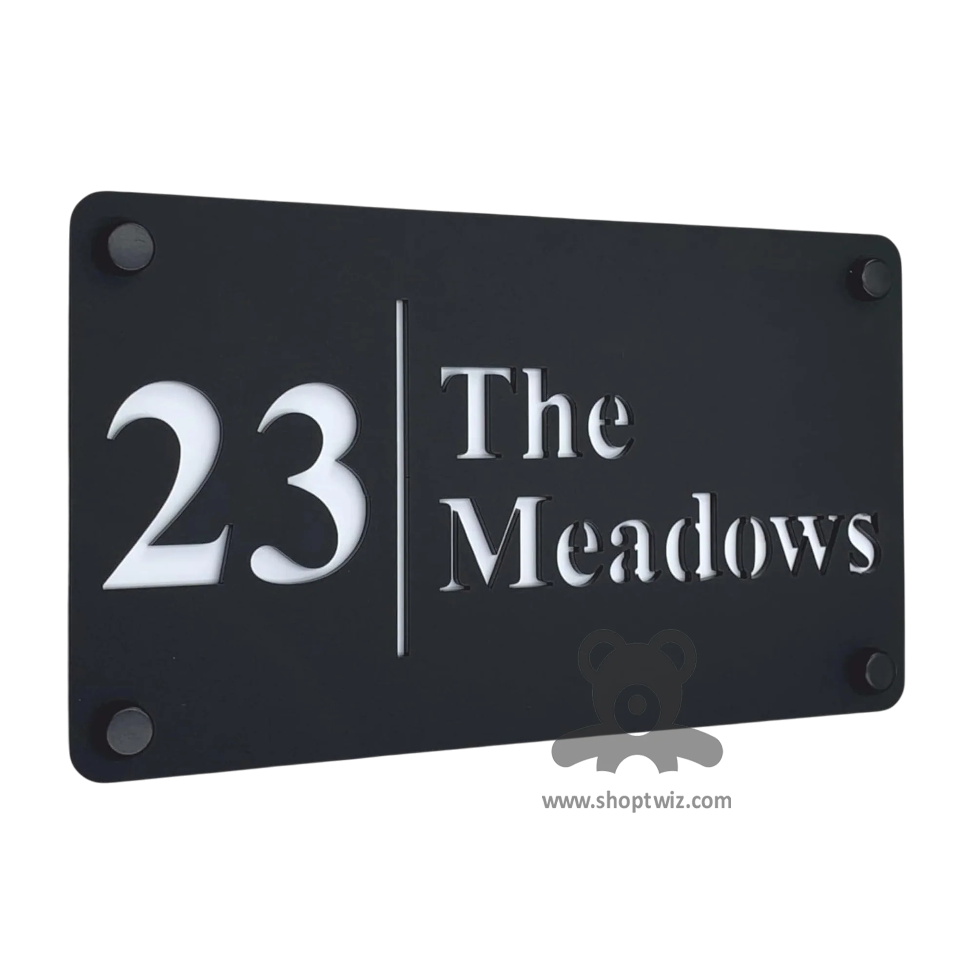 ShopTwiz Rectangle Black White Letter Name Plate for House and Office - Image 2